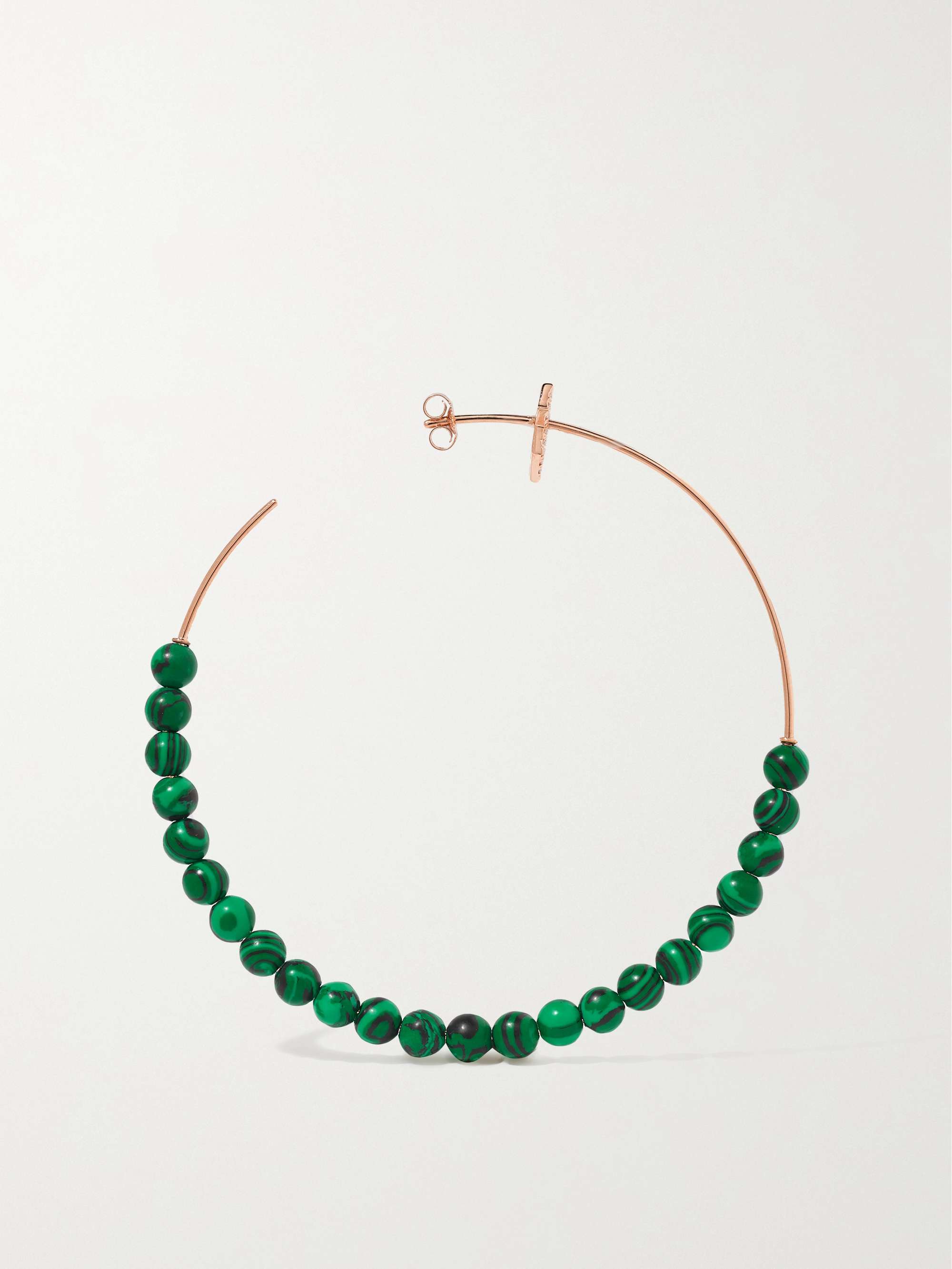 DIANE KORDAS 18-karat rose gold, malachite and diamond hoop earrings