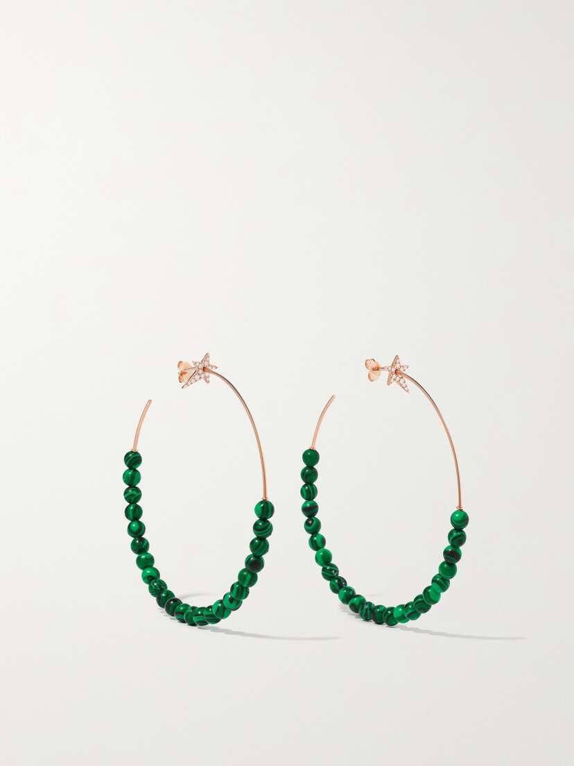 Diane Kordas 18-karat Rose Gold, Malachite And Diamond Hoop Earrings