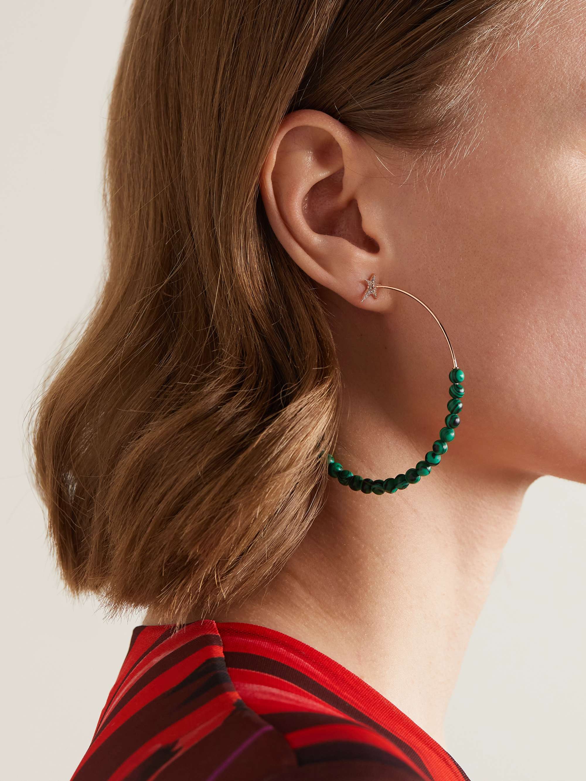 DIANE KORDAS 18-karat rose gold, malachite and diamond hoop earrings