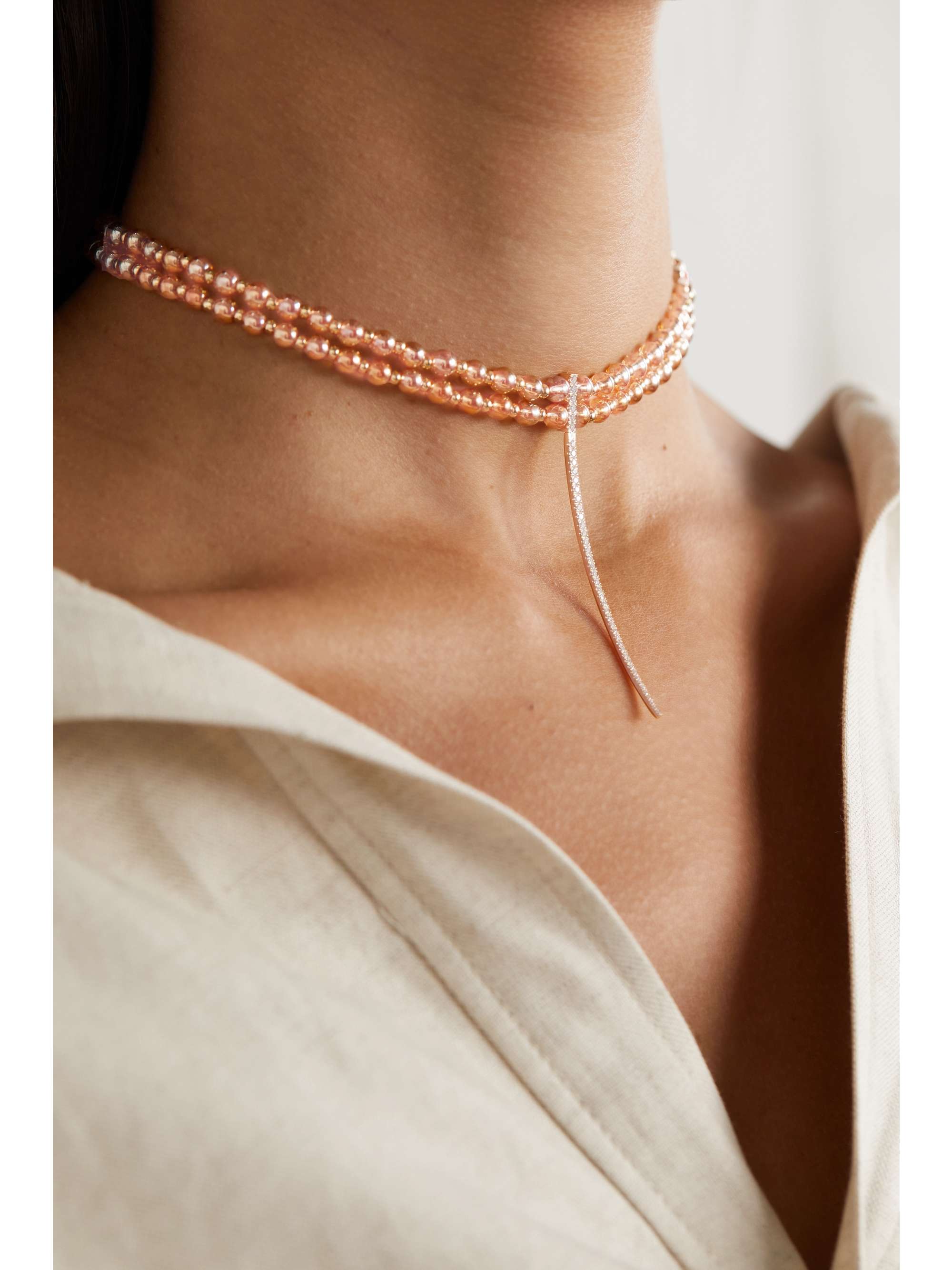 DIANE KORDAS 18-karat gold, quartz and diamond choker
