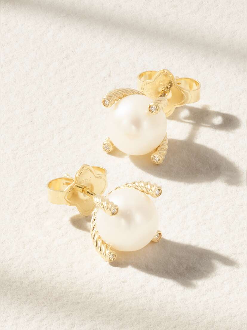 David Yurman Cable Collectibles 18-karat Gold, Pearl And Diamond Earrings