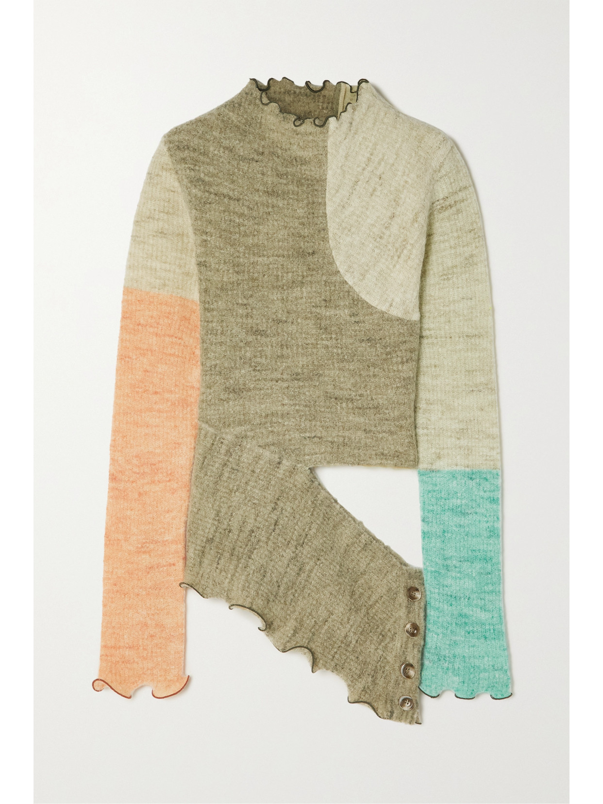Andersson Bell Melani Colorblock Cut-out Turtleneck Sweater In Green