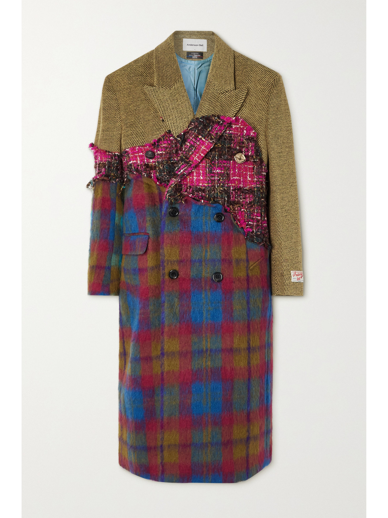 ANDERSSON BELL BLAKE DOUBLE-BREASTED PATCHWORK WOOL-BLEND BOUCLÉ, TWEED AND FELT COAT
