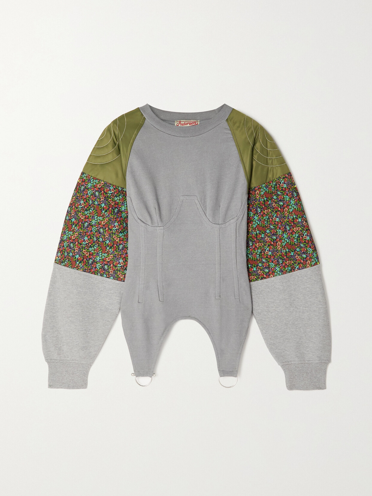 Andersson Bell Rosee Embellished Patchwork Cotton-jersey, Corduroy And Shell Sweater In Gray