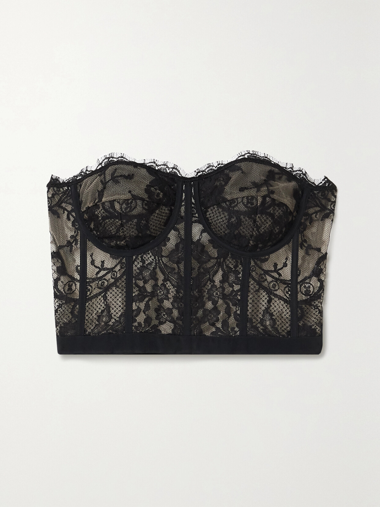 Alexander Mcqueen Satin-trimmed Cotton-blend Corded Lace Bustier Top In Black