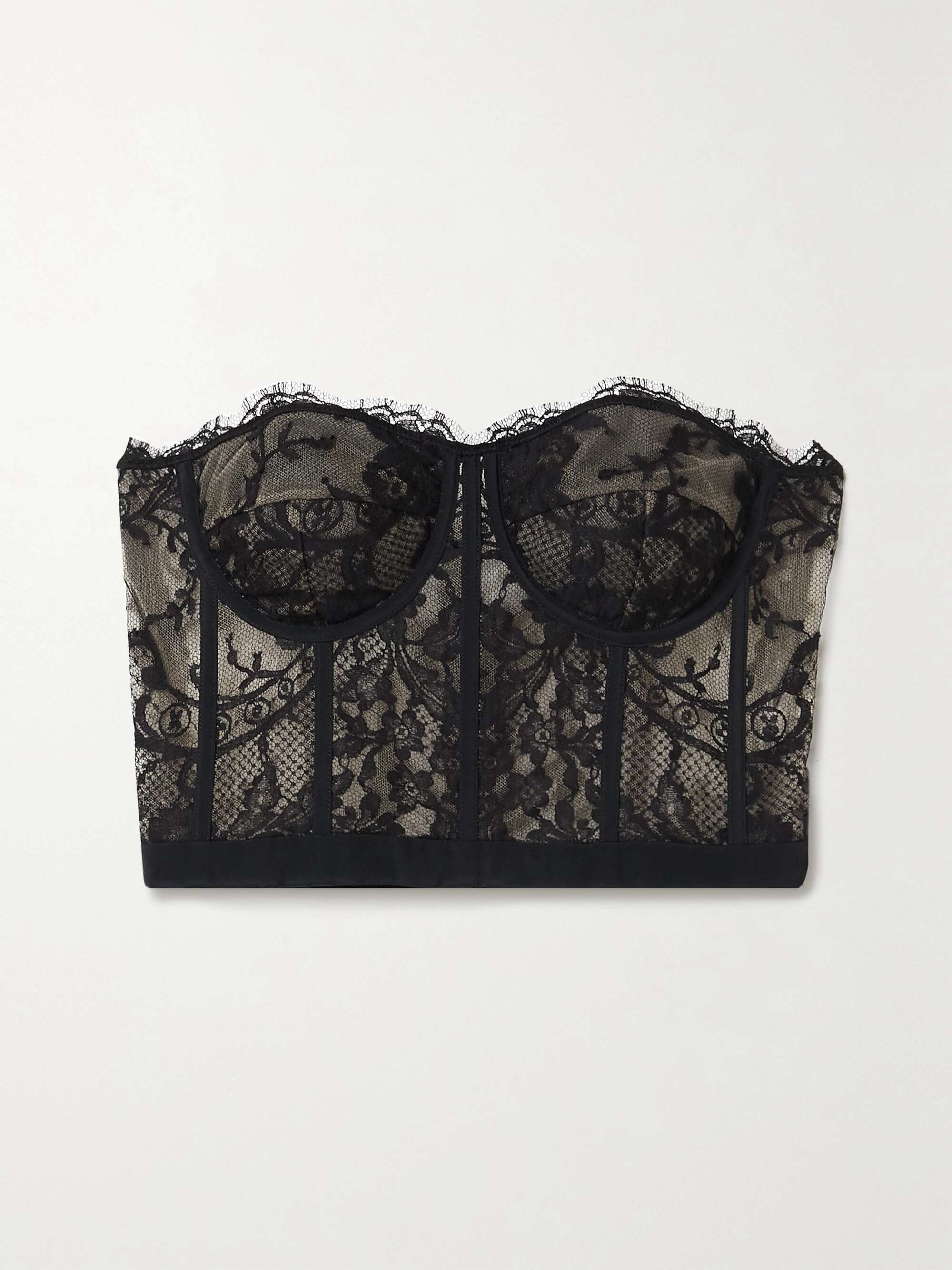 ALEXANDER MCQUEEN Satin-trimmed cotton-blend corded lace bustier top