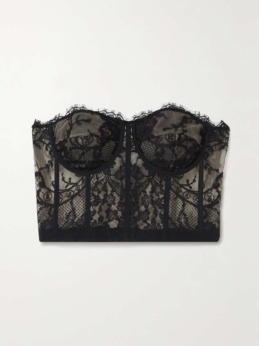 McQueen Satin-trimmed Cotton-blend Corded Lace Bustier Top