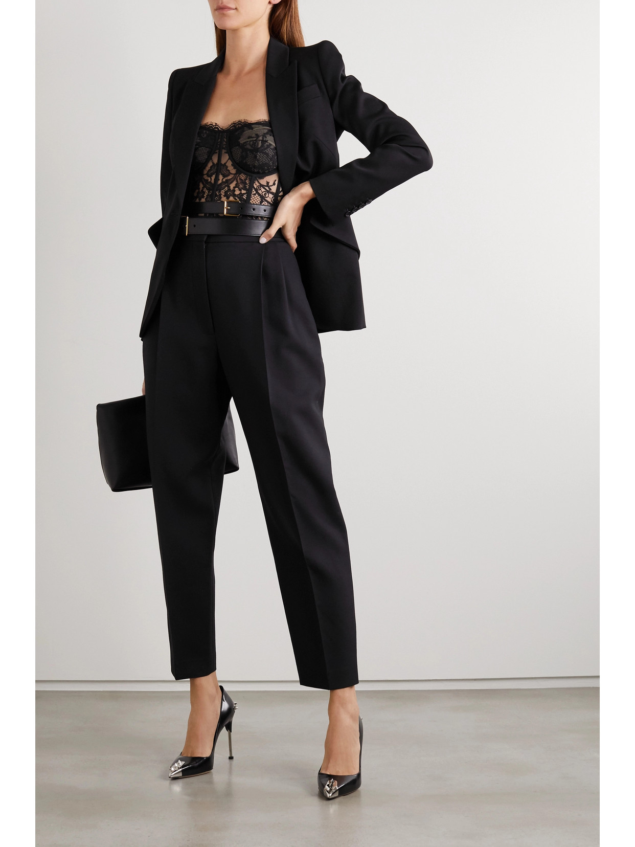 Alexander Mcqueen Satin-trimmed Cotton-blend Corded Lace Bustier Top In Black