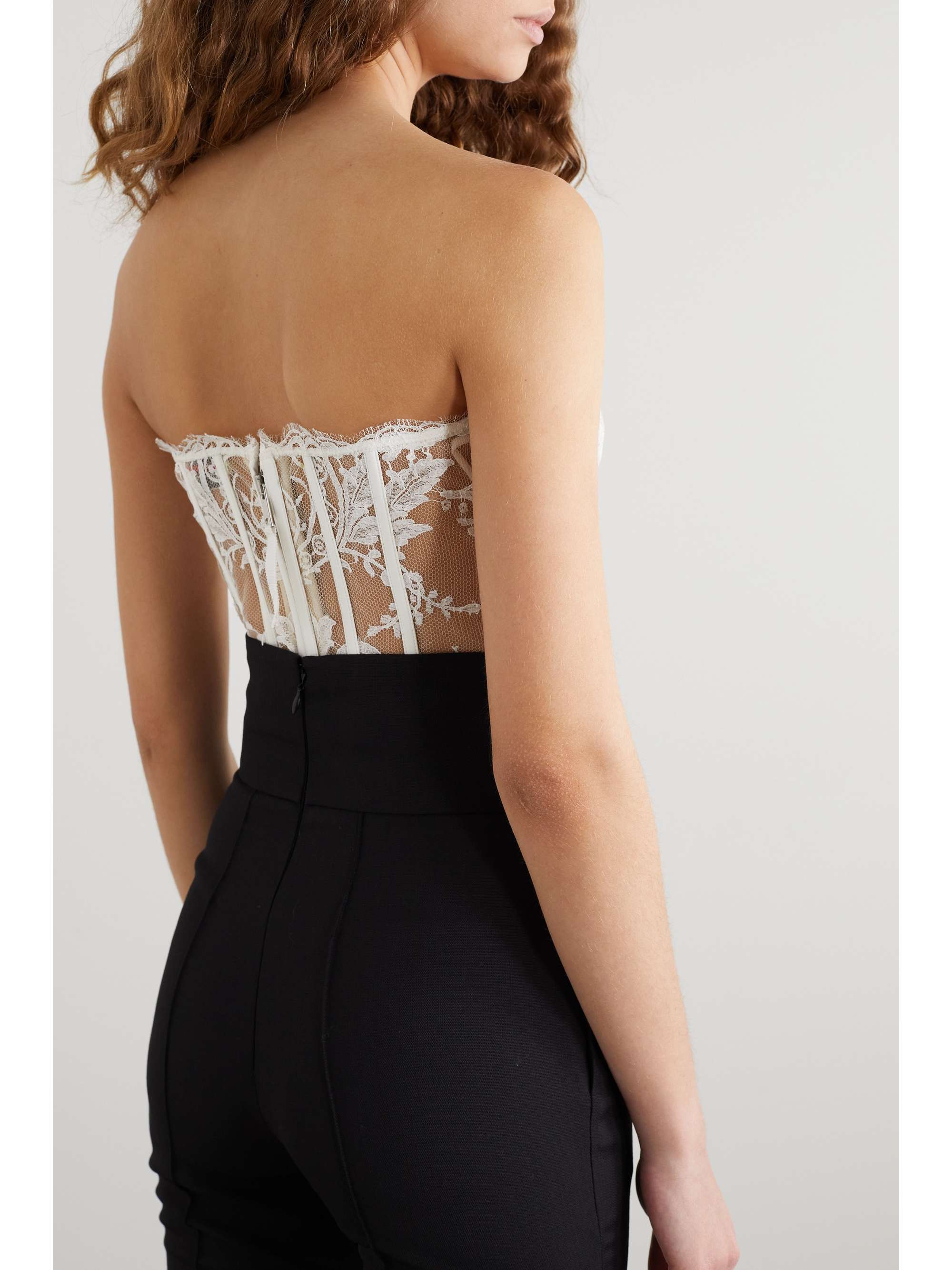 MCQUEEN Satin-trimmed cotton-blend corded lace bustier top