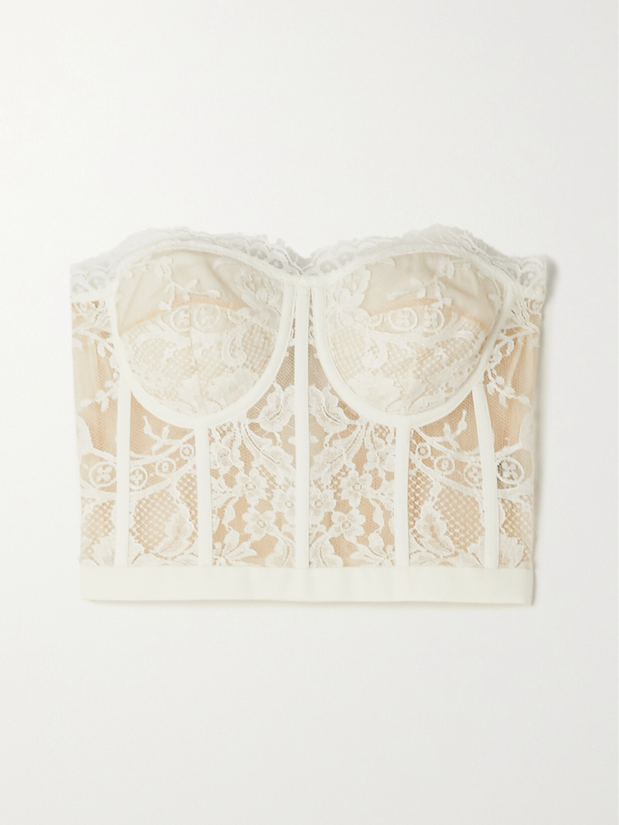 Shop Alexander Mcqueen Satin-trimmed Cotton-blend Corded Lace Bustier Top In Ivory