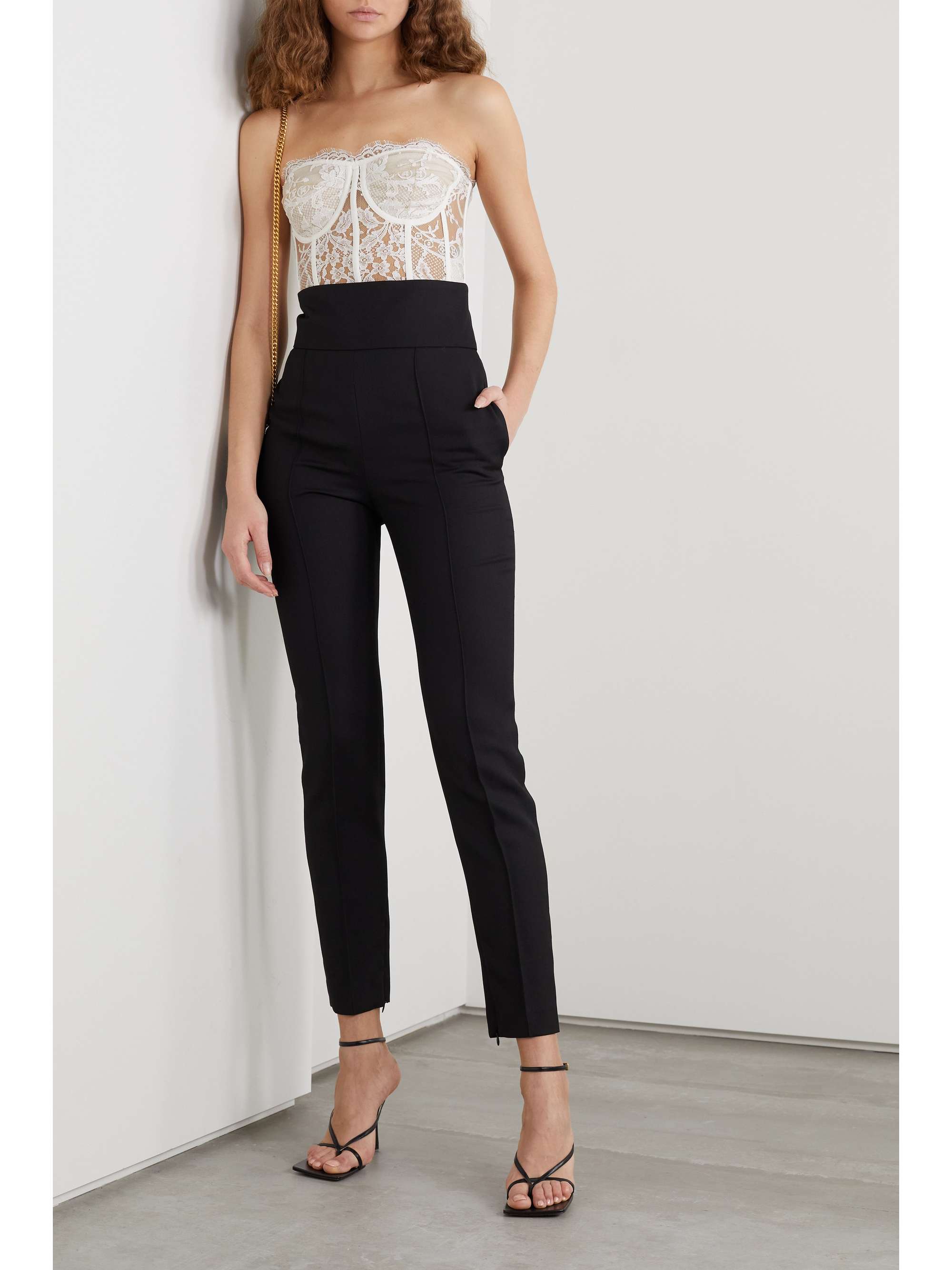 MCQUEEN Satin-trimmed cotton-blend corded lace bustier top