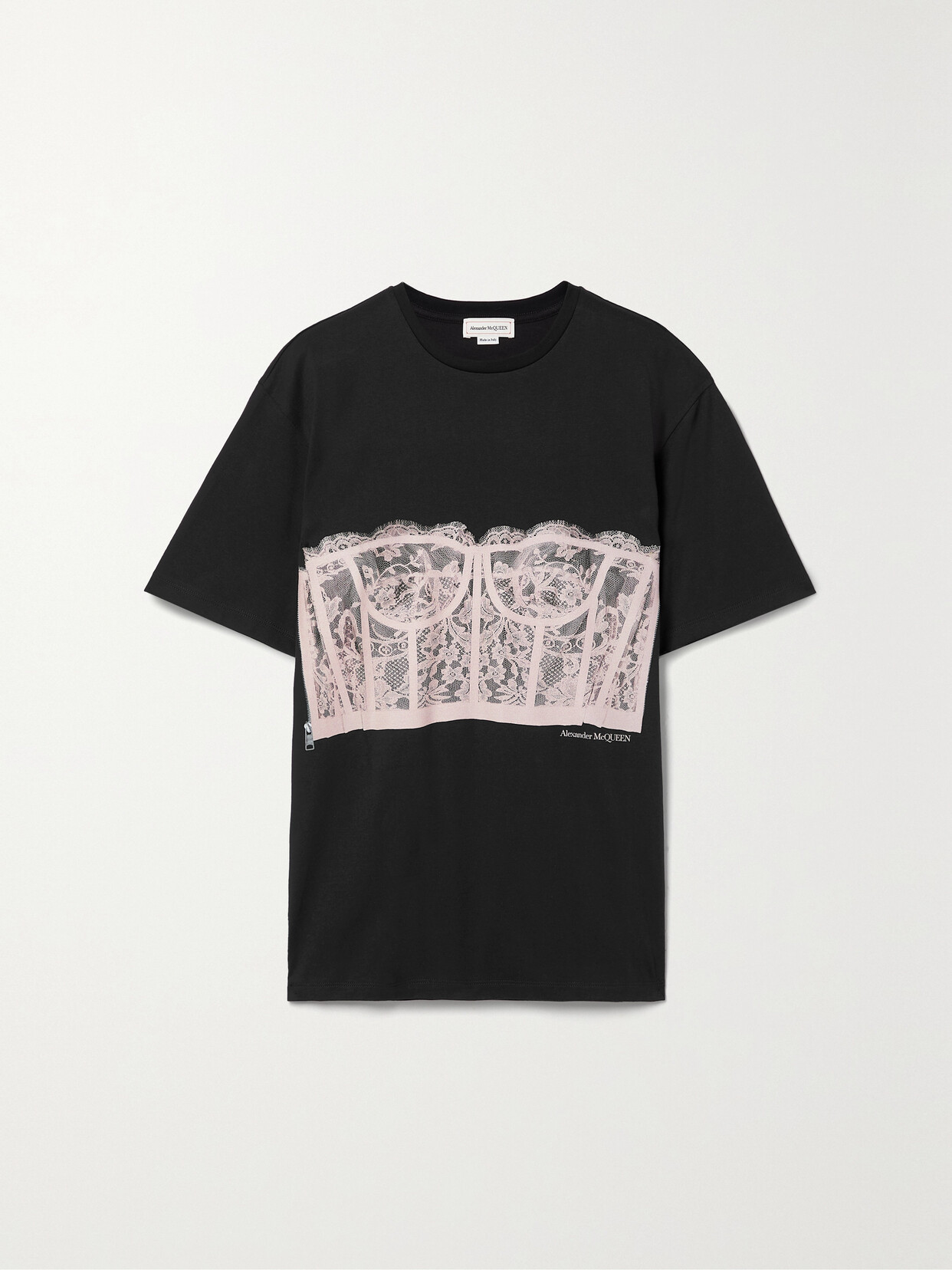 Alexander Mcqueen Lace-overlay Cotton Jersey T-shirt In Black