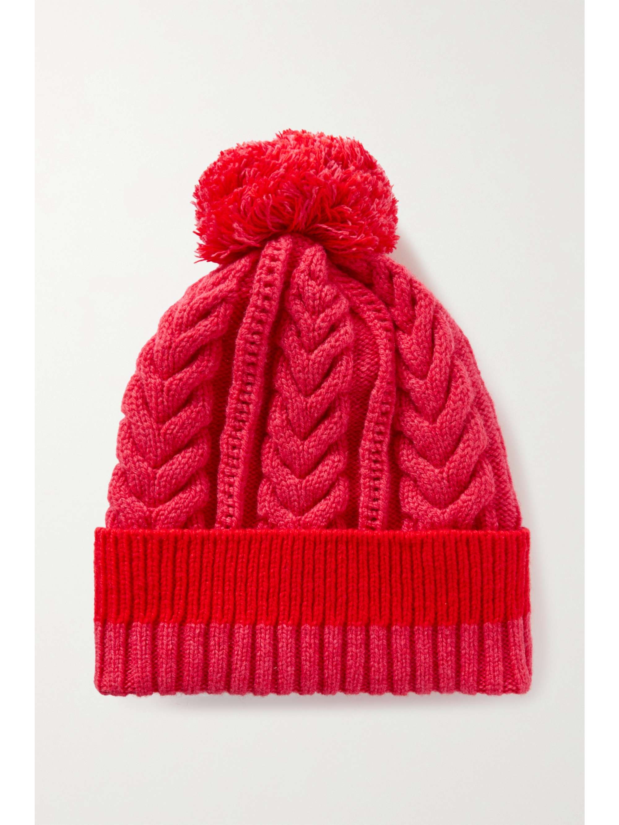 Red Pompom-embellished cable-knit wool 