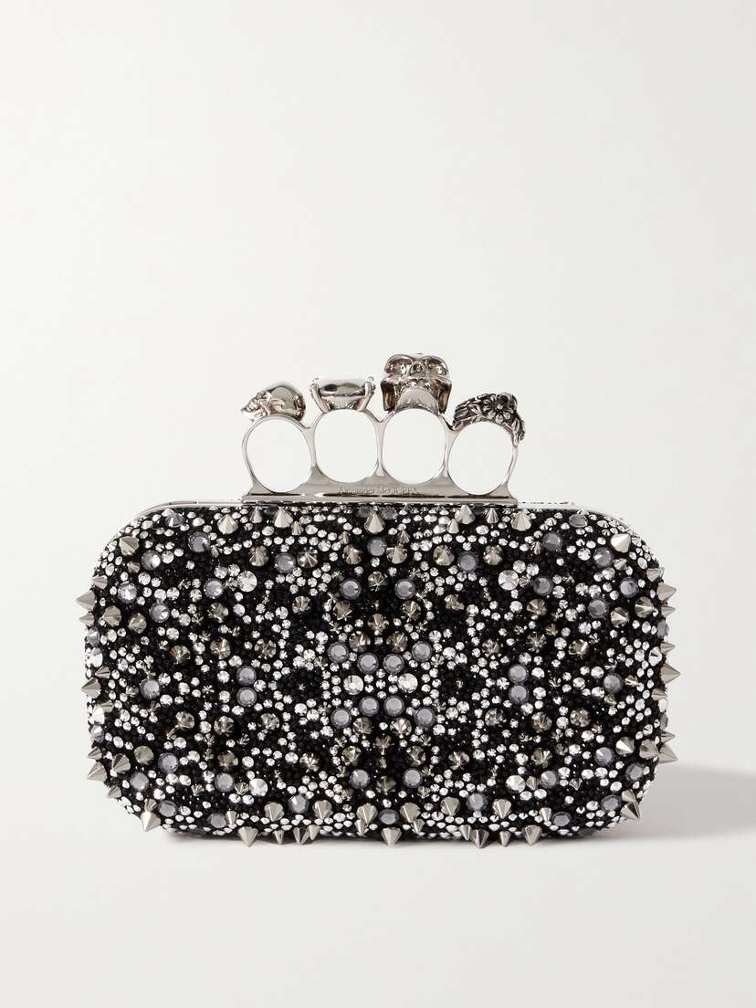 Alexander McQueen Four Ring Embellished Suede Clutch