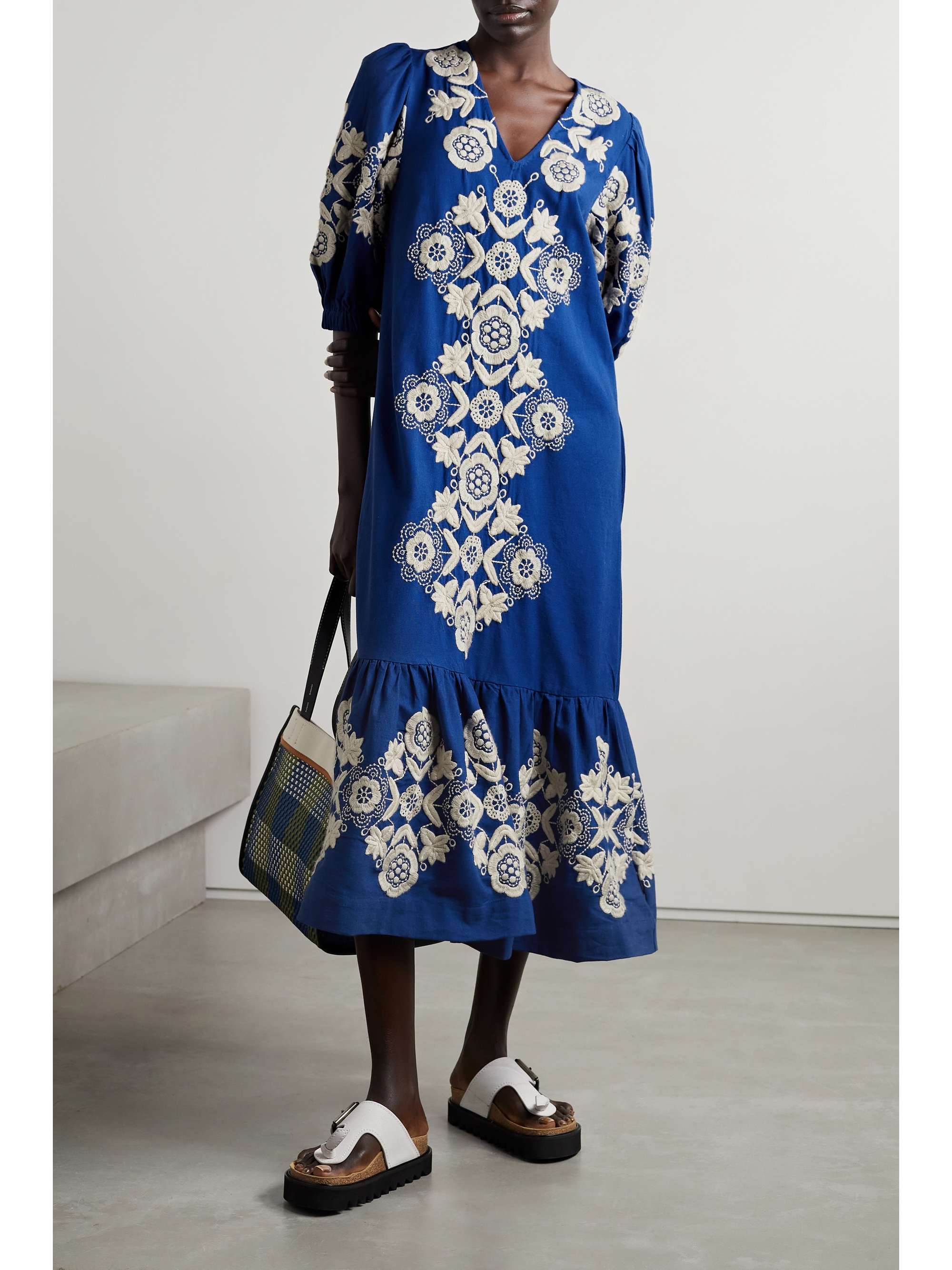 linen-blend midi dress 