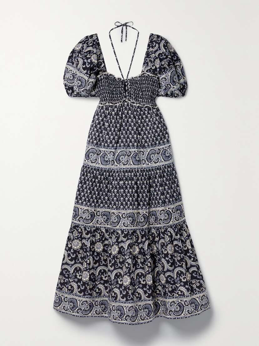 Sea Jasper Tiered Shirred Floral-print Cotton-poplin Midi Dress