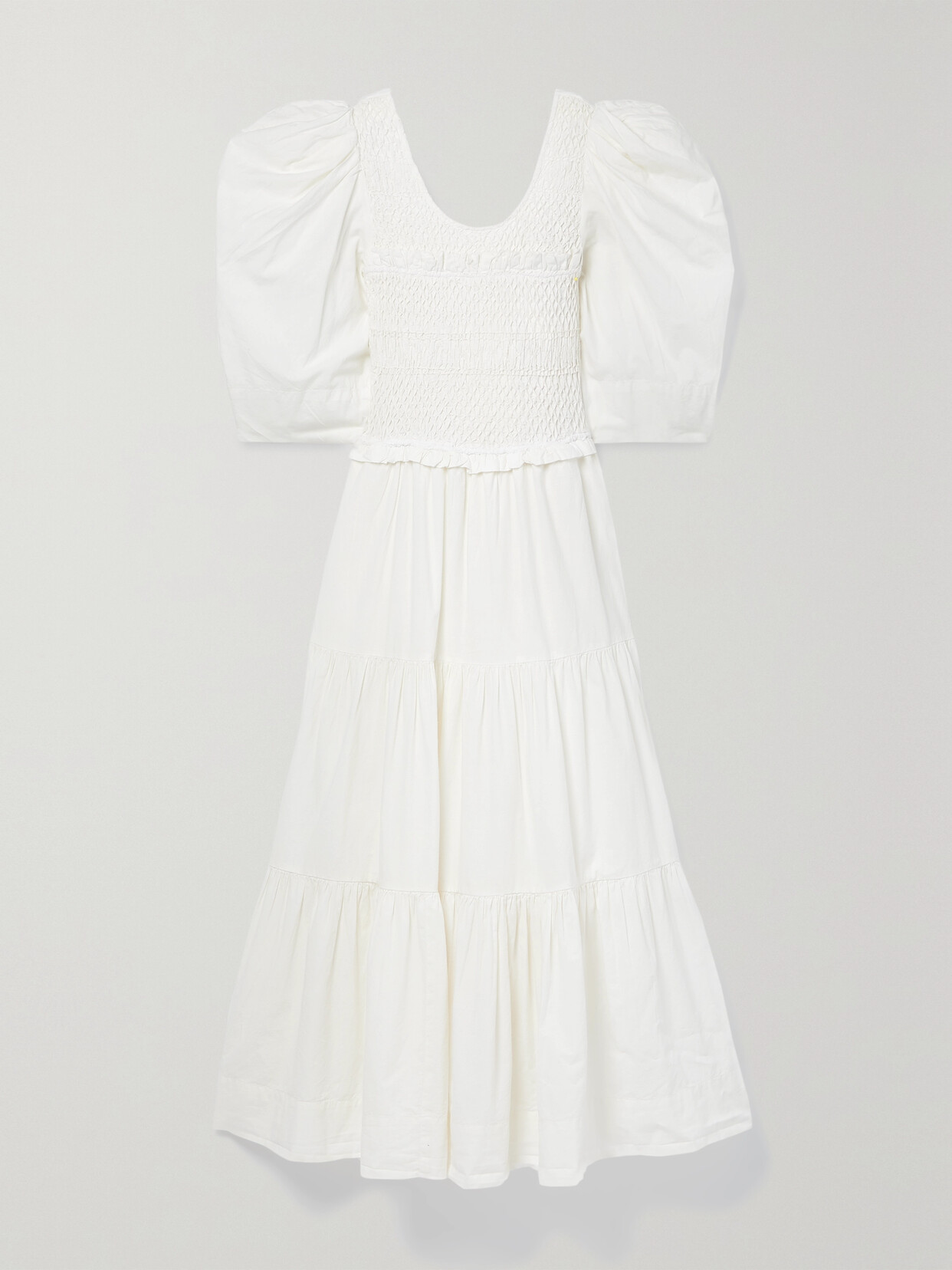 Sea Simona Smocked Cotton-poplin Midi Dress In White