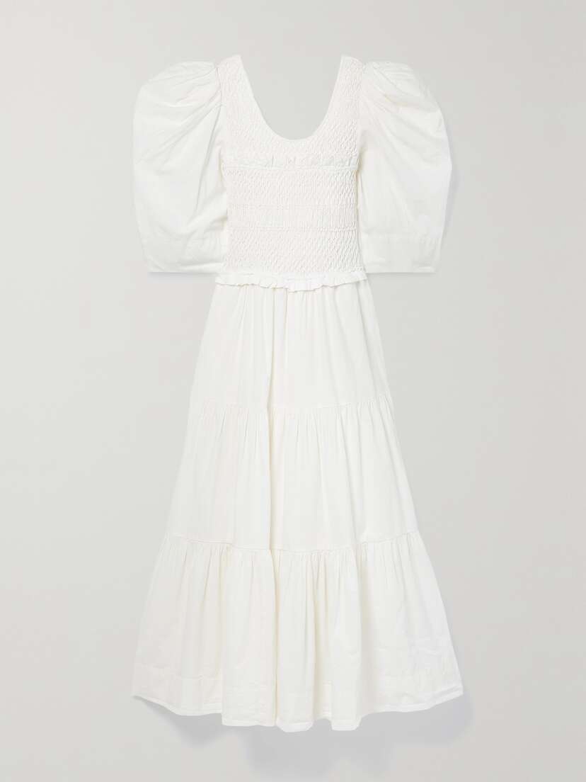 Sea Simona Smocked Cotton-poplin Midi Dress