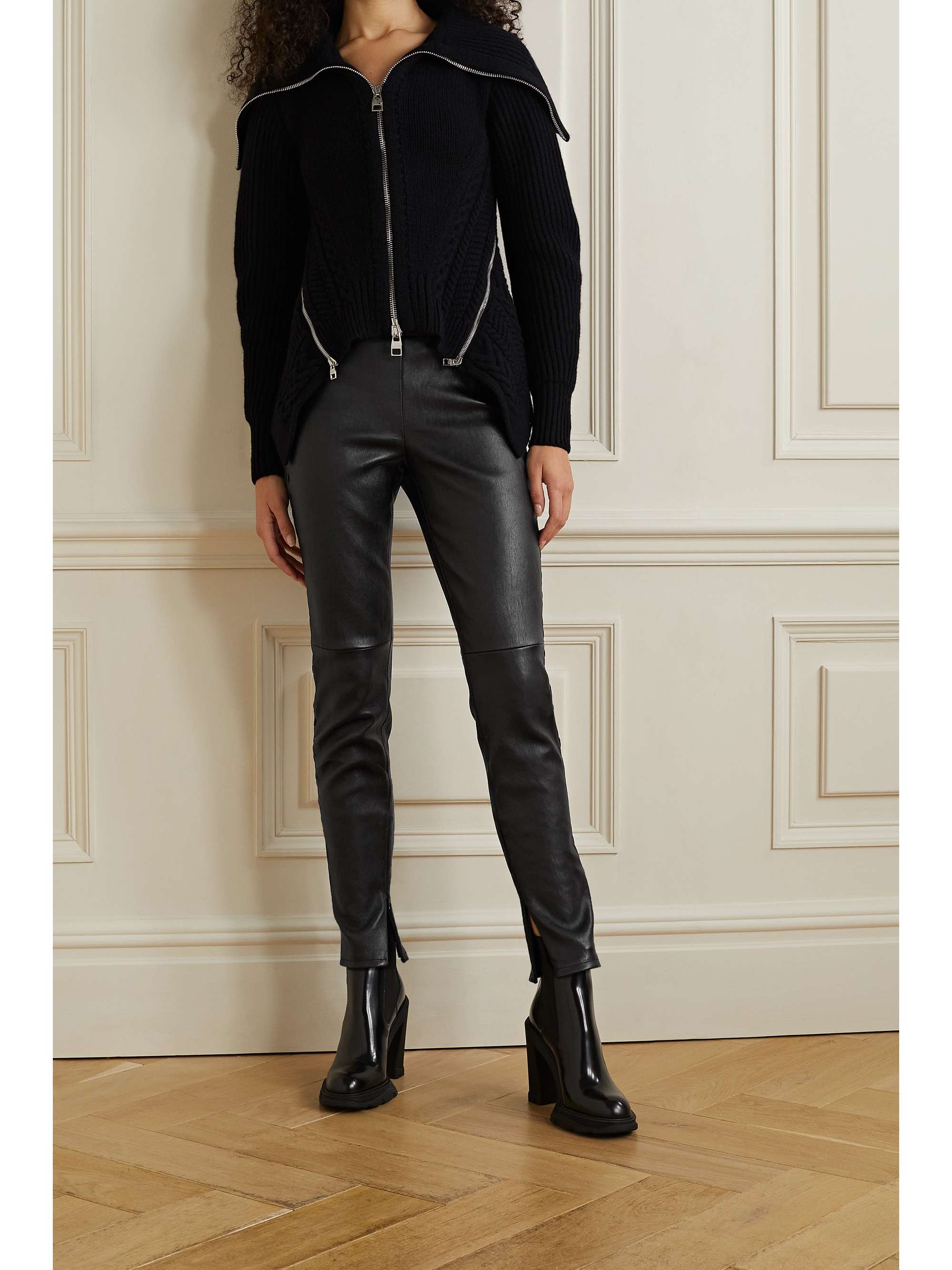 Black Whipstitched leather leggings 