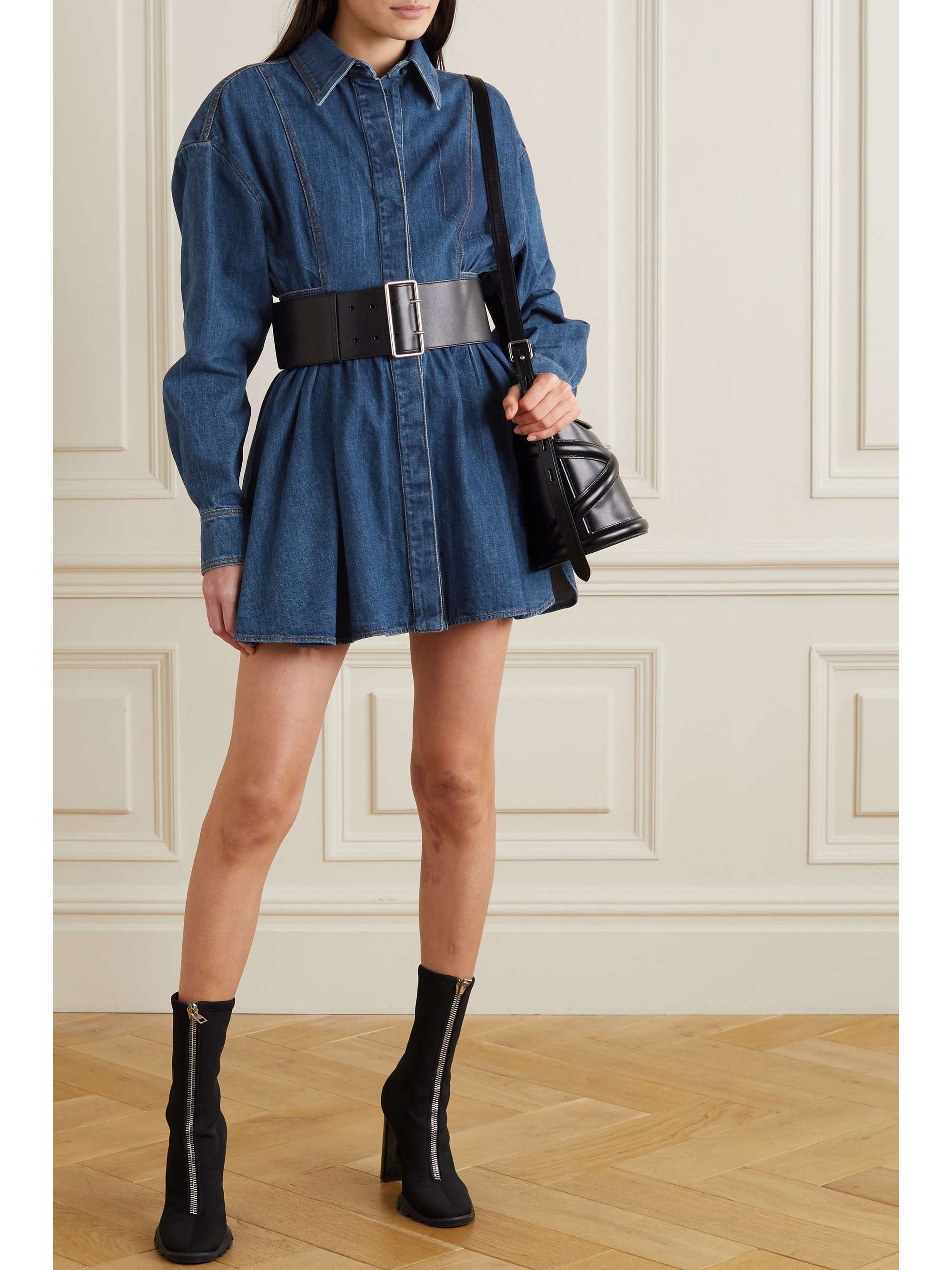 Blue Denim mini shirt dress | ALEXANDER 