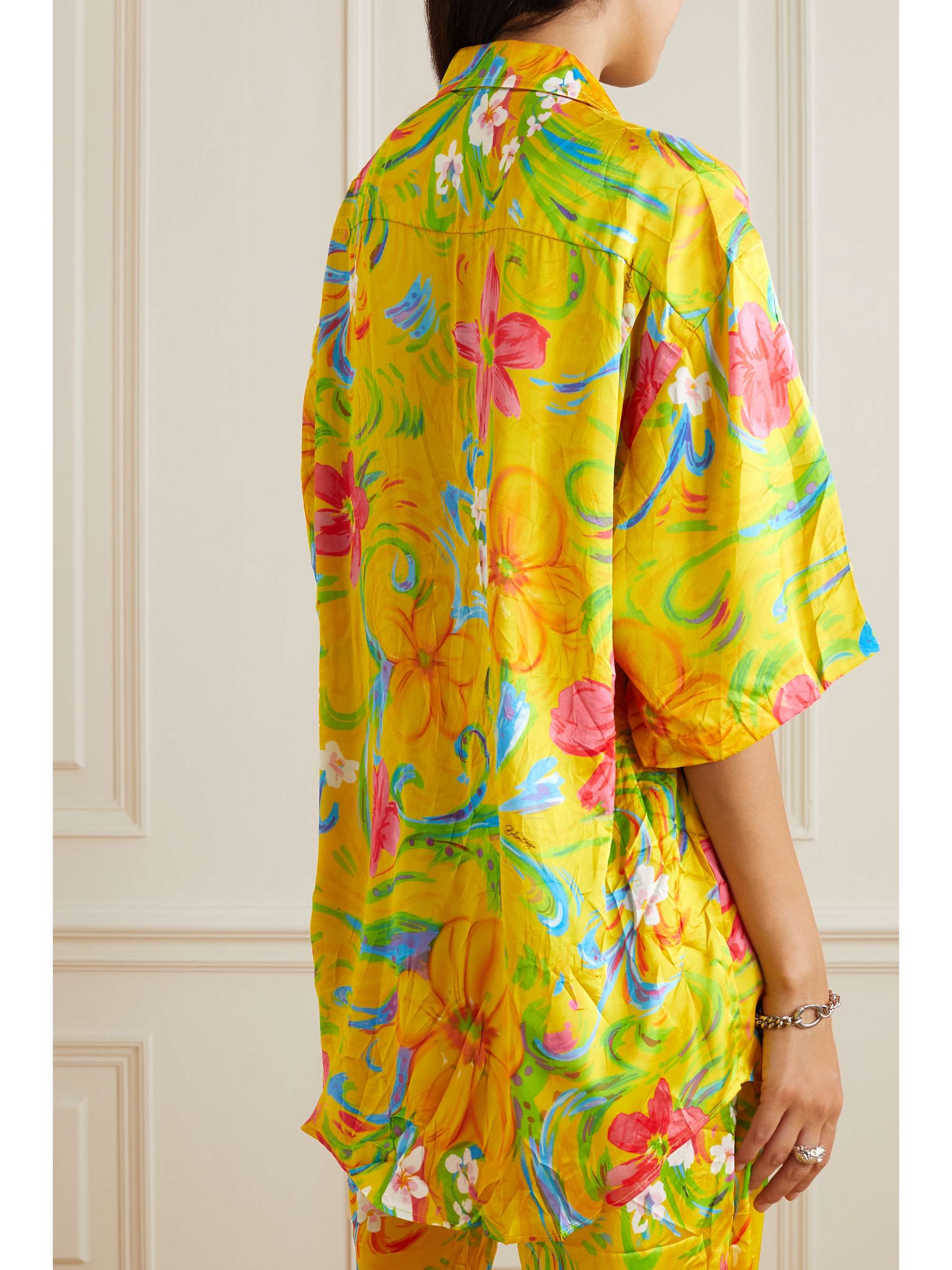Floral-print crinkled-twill shirt