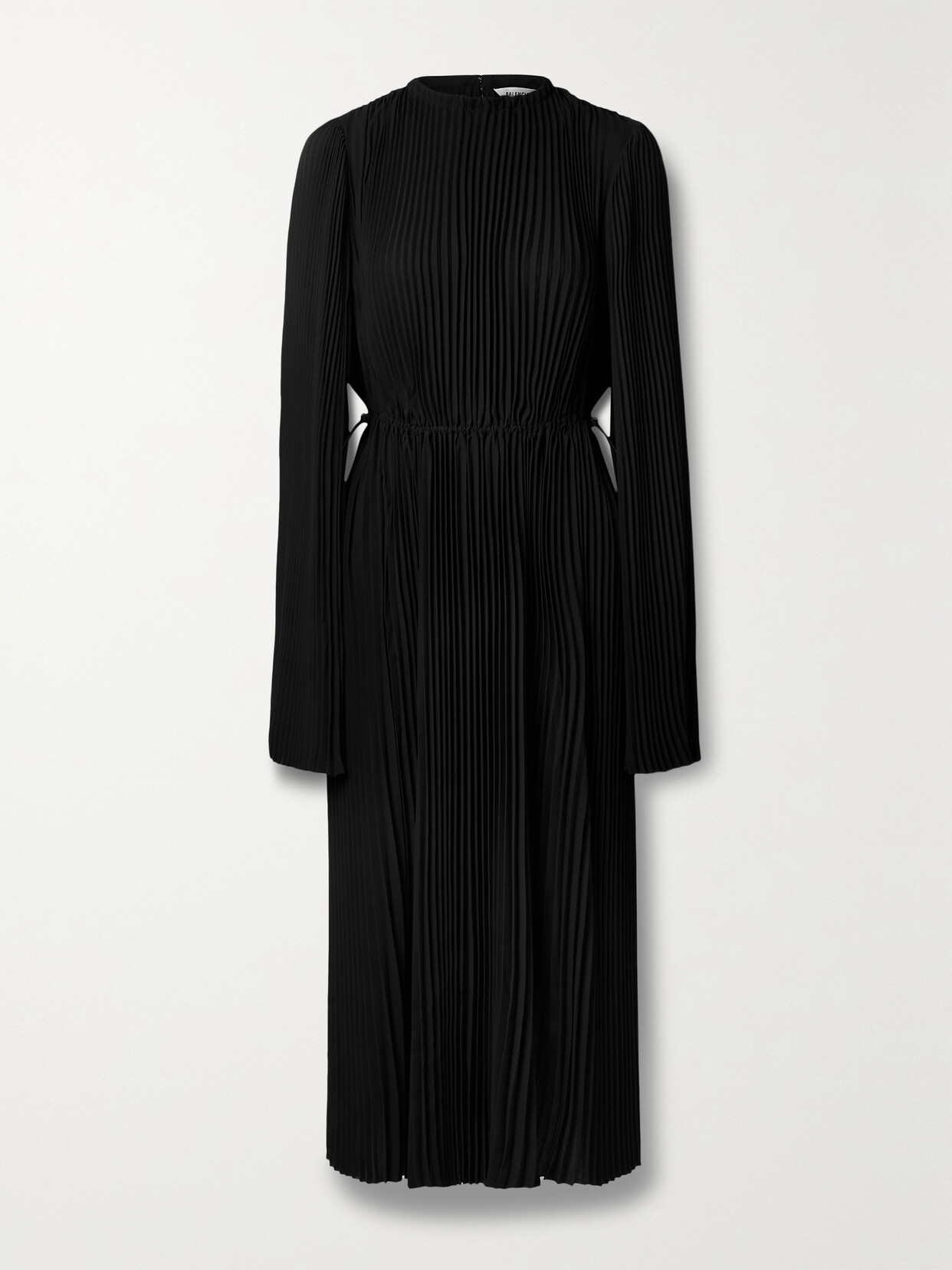 Balenciaga Pleated Drawcord Crepe Midi Dress In Black
