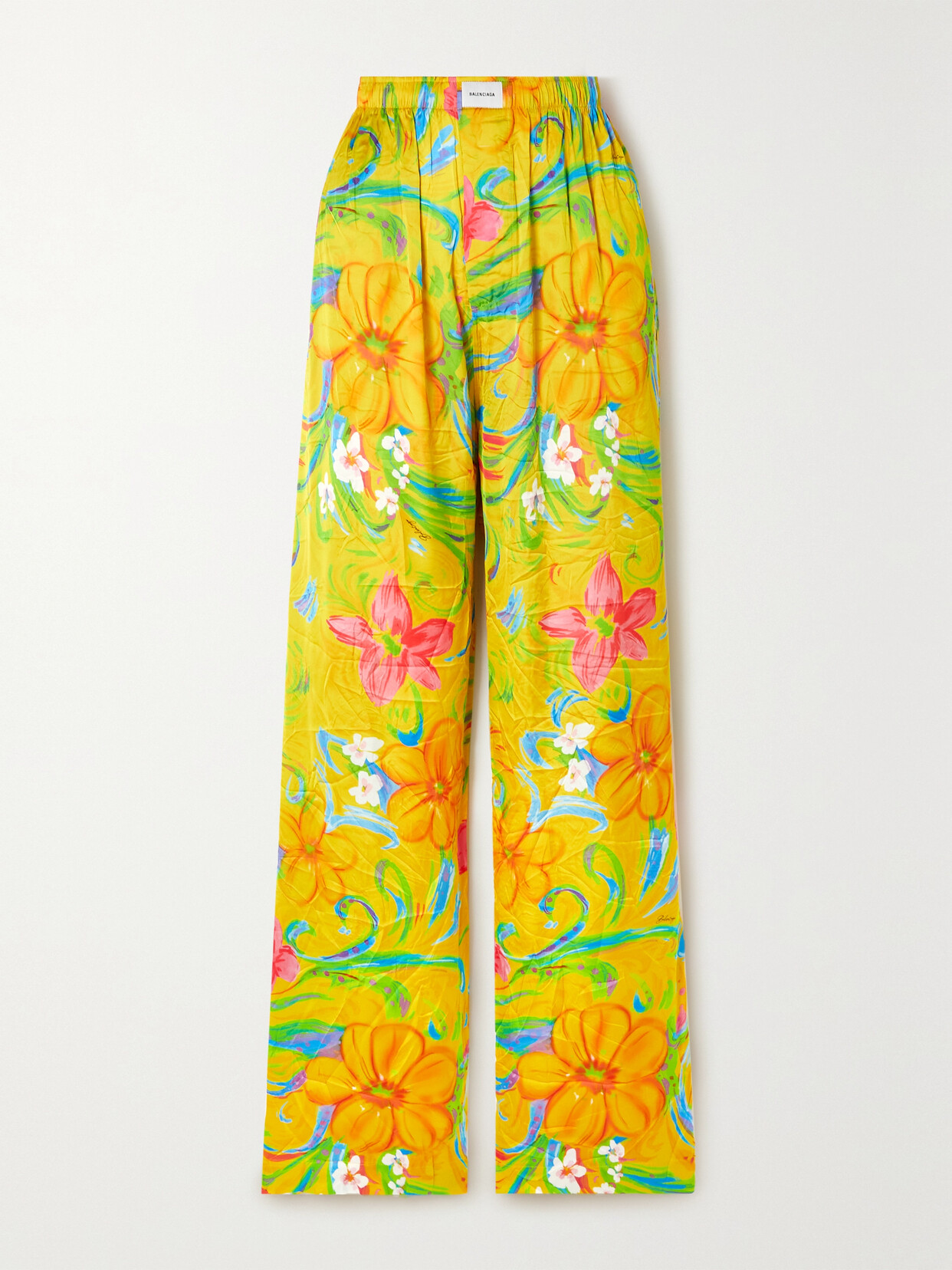 Balenciaga Printed Pleated Crepe Straight-leg Pants - Yellow