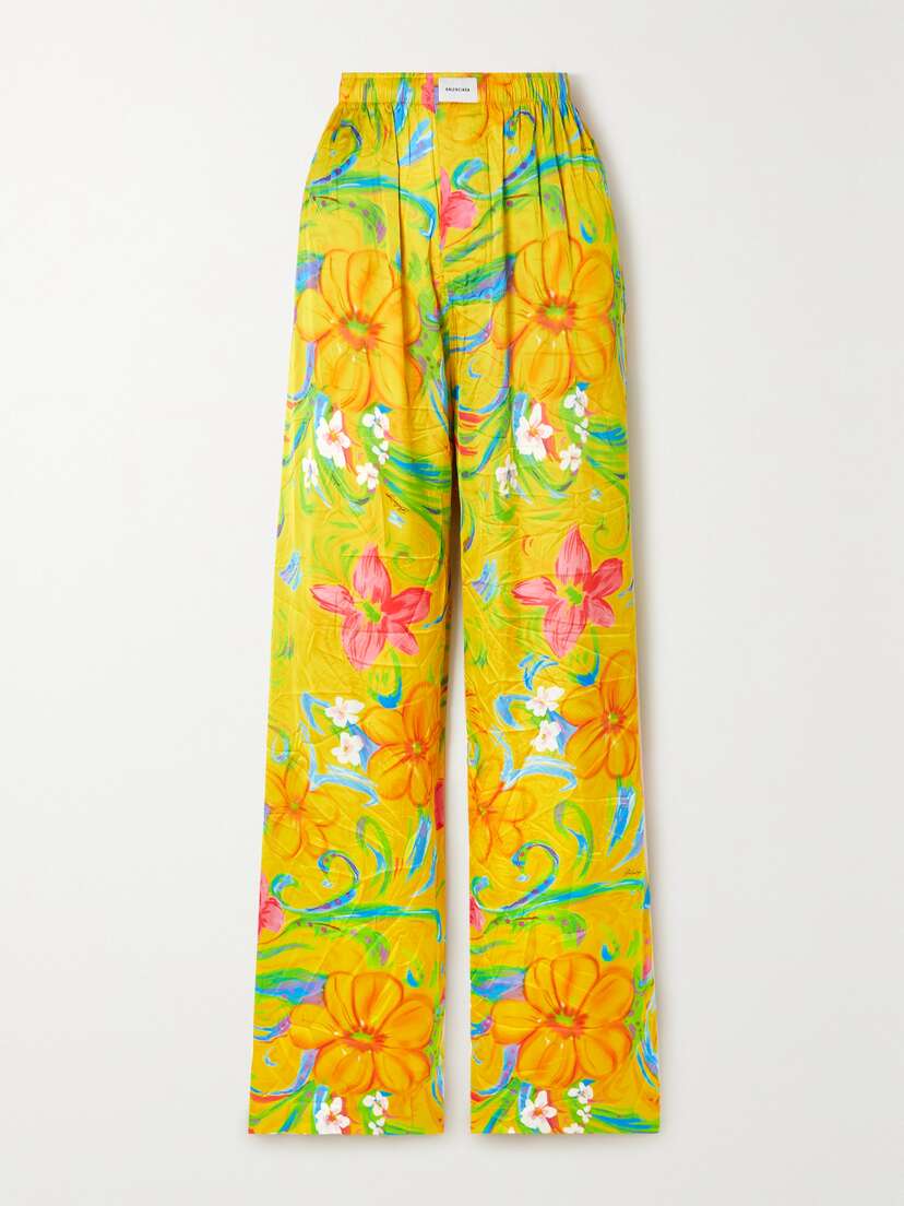 Balenciaga Printed Pleated Crepe Straight-leg Pants