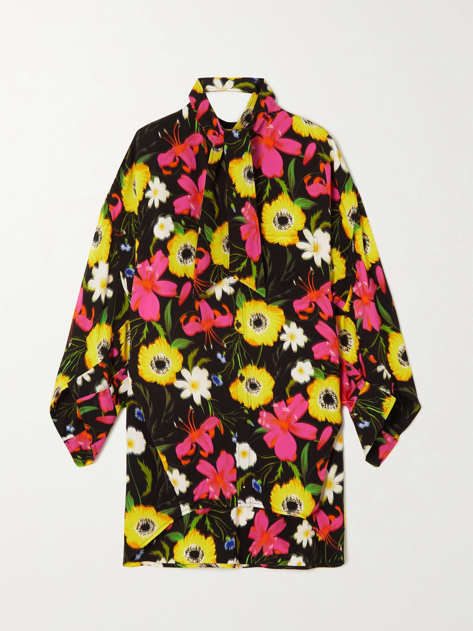 BALENCIAGA Swing Twisted oversized floral-print crepe de chine blouse ...