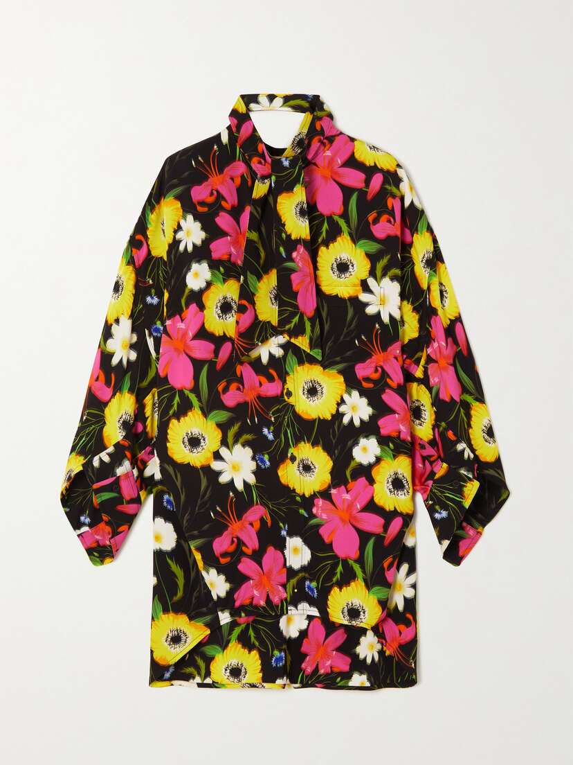 Balenciaga Swing Twisted Oversized Floral-print Crepe De Chine Blouse