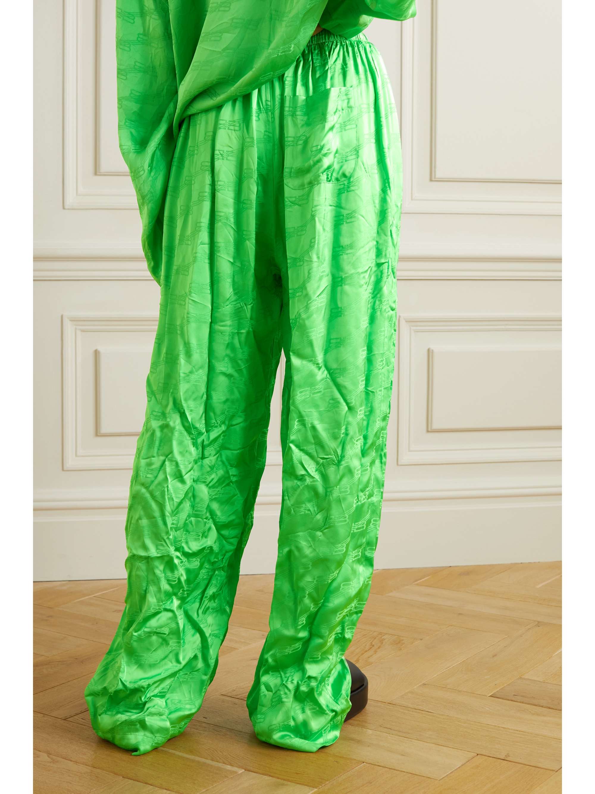 Green Satin-jacquard straight-leg pants 