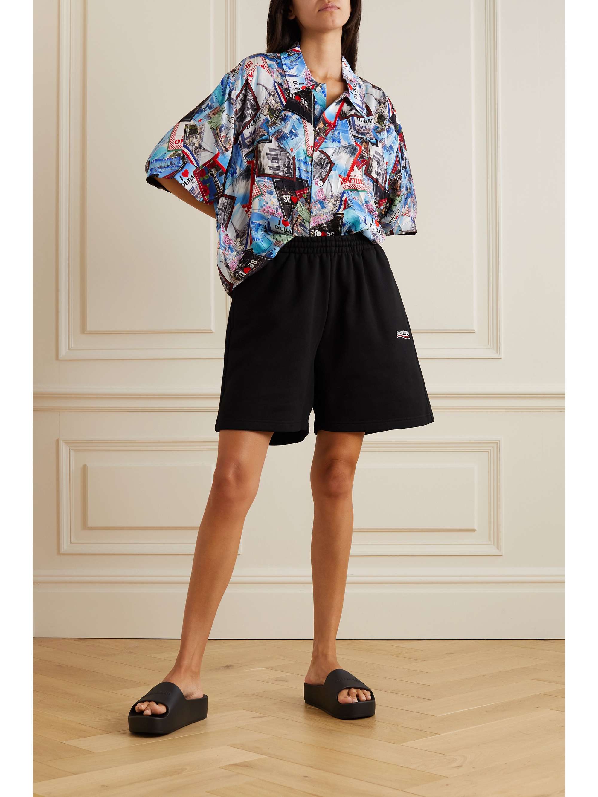 BALENCIAGA Embroidered cotton-jersey shorts