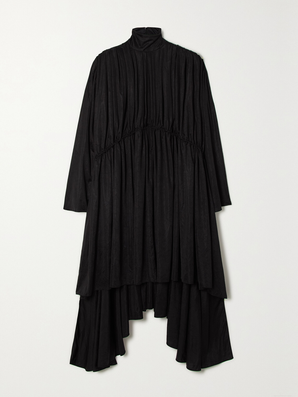 Balenciaga Asymmetric Draped Satin Turtleneck Midi Dress - Black