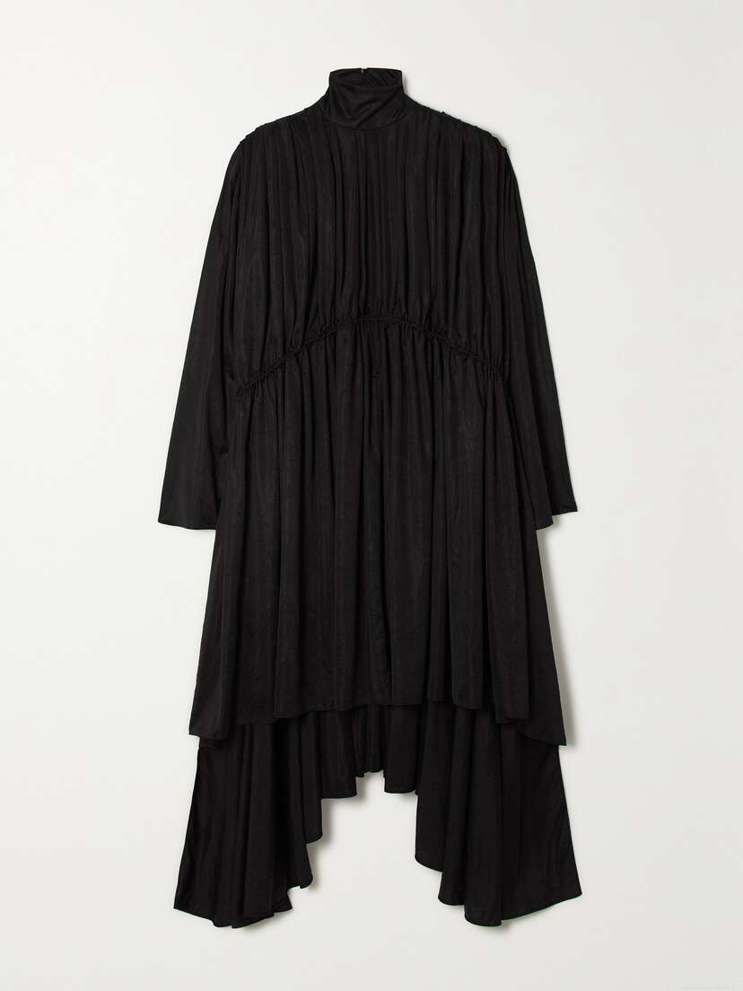 Balenciaga Asymmetric Draped Satin Turtleneck Midi Dress