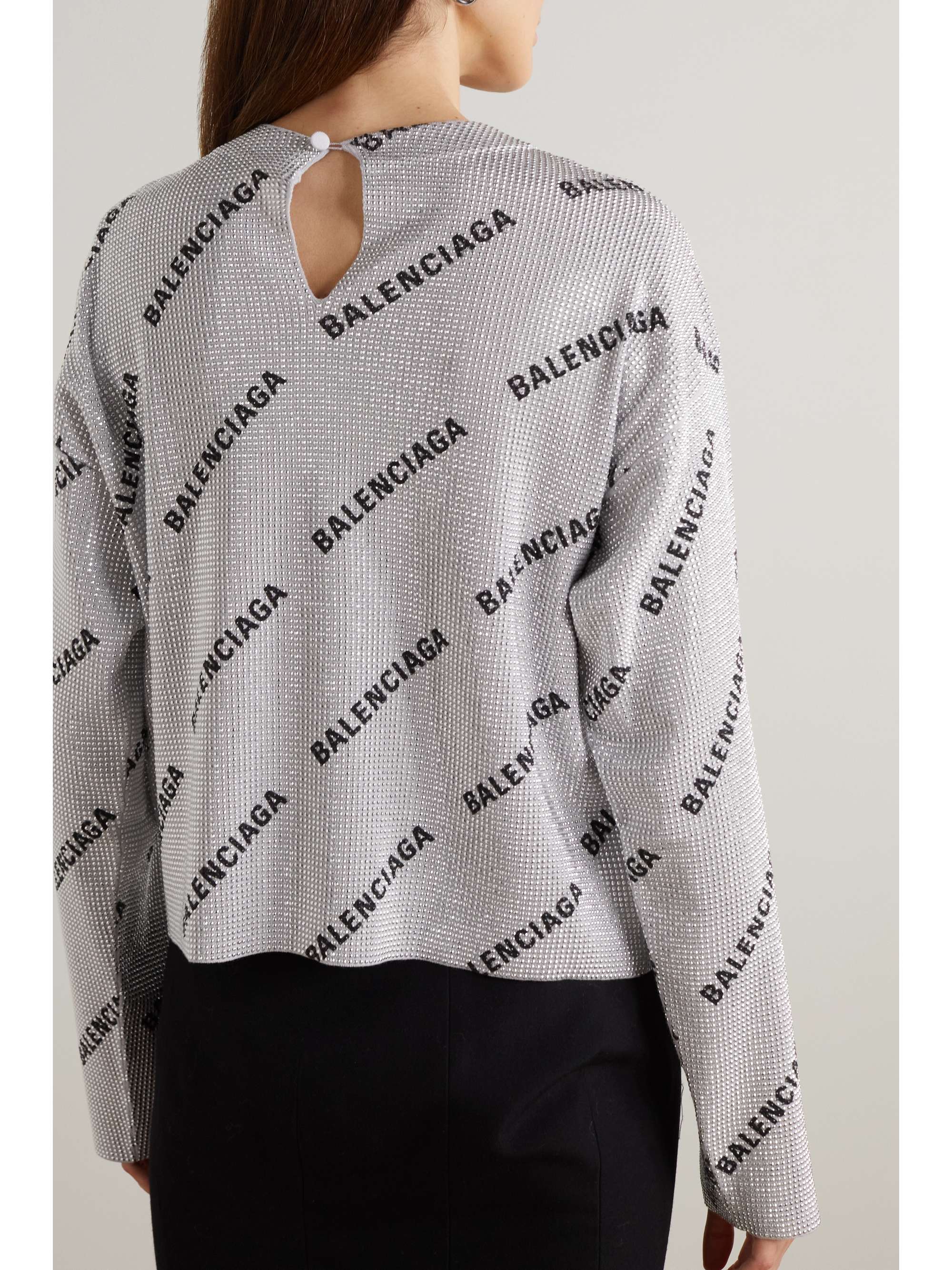 BALENCIAGA Crystal-embellished printed wool top