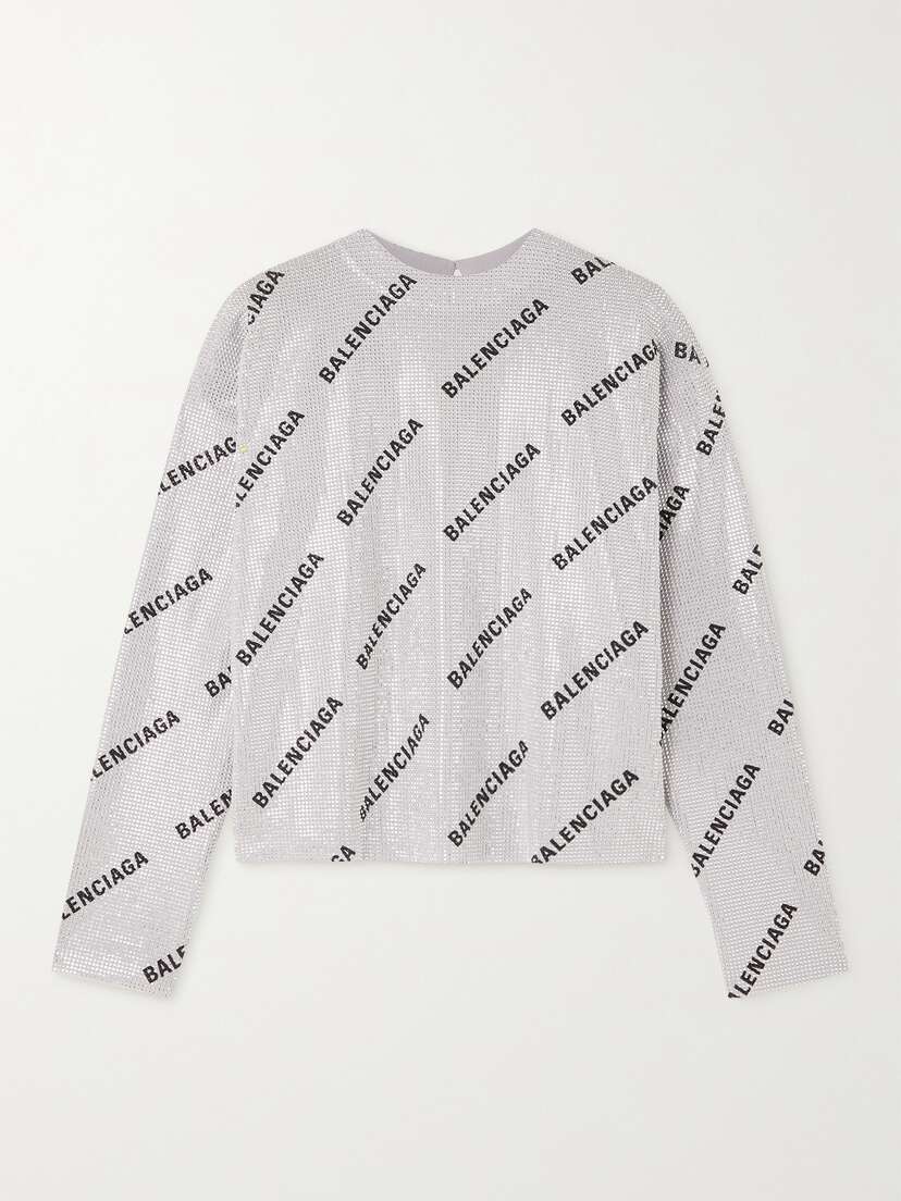 Balenciaga Crystal-embellished Printed Wool Top