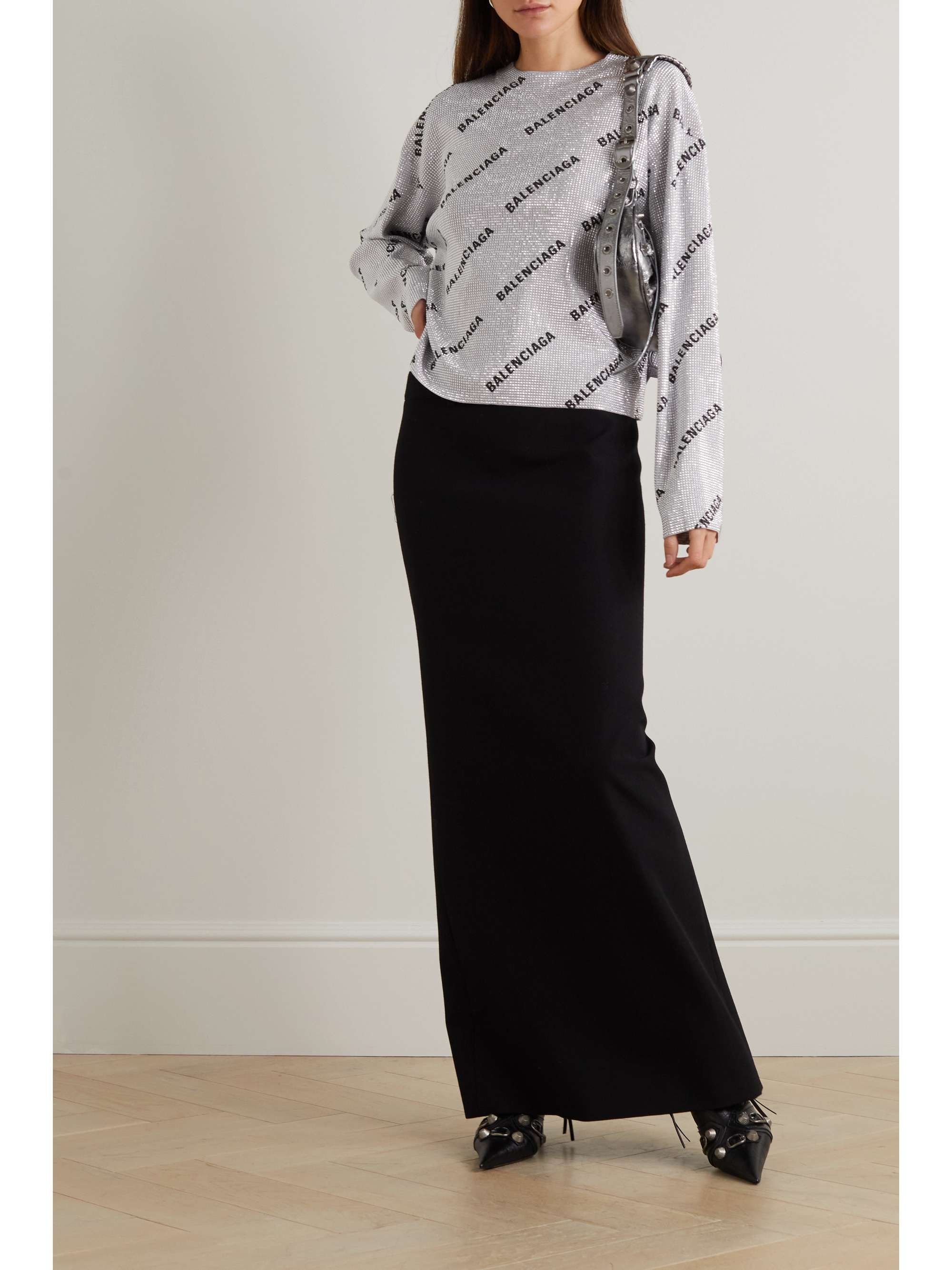 BALENCIAGA Crystal-embellished printed wool top