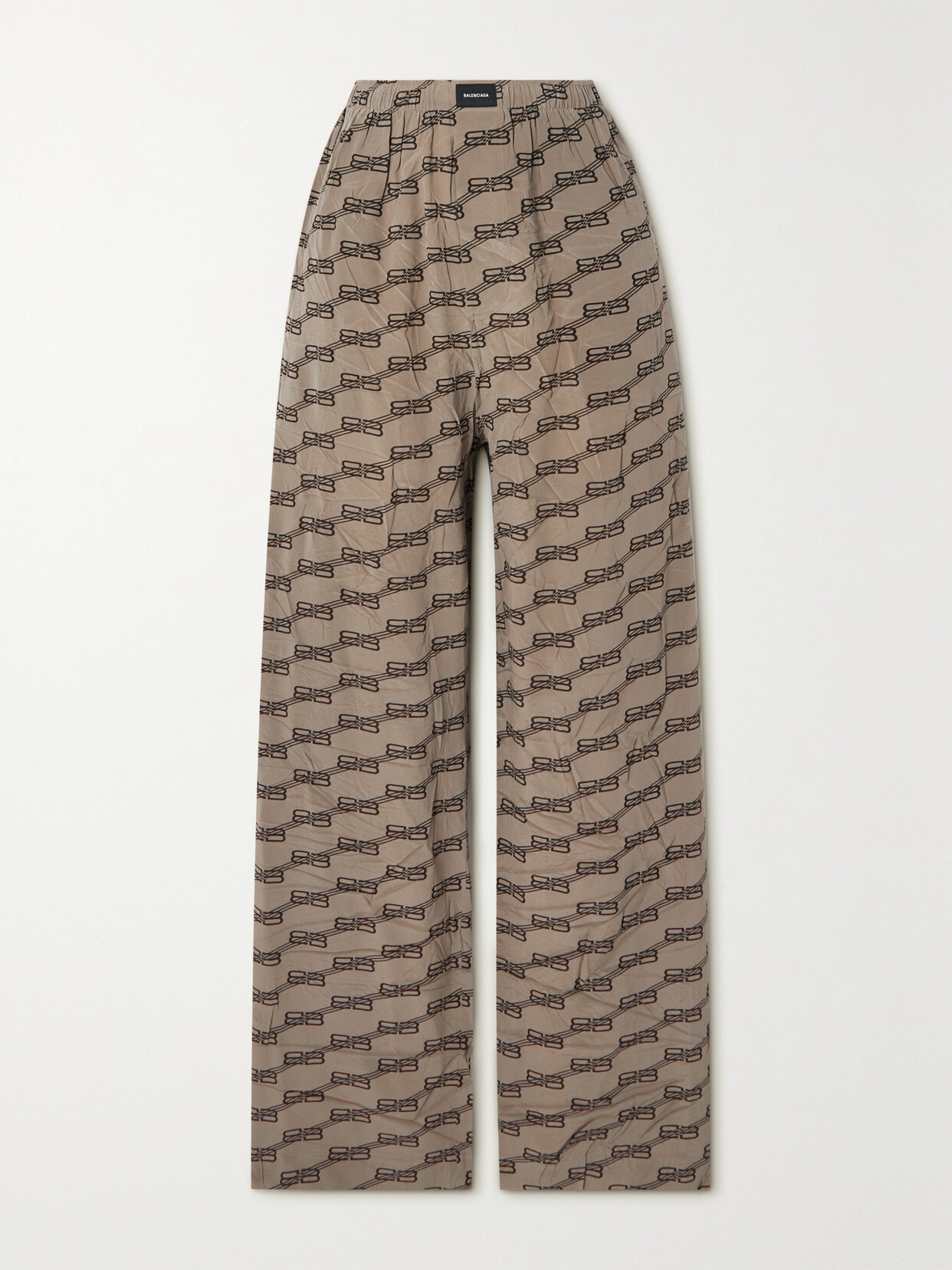 Shop Balenciaga Printed Crinkled Silk-crepe Wide-leg Pants In Brown