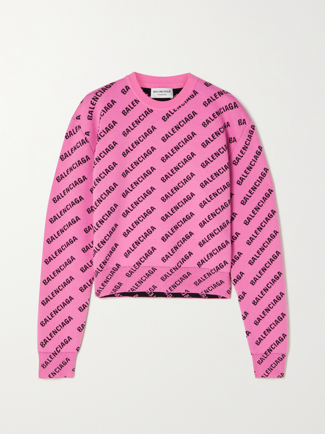 Shop Balenciaga Cropped Intarsia-knit Sweater In Pink