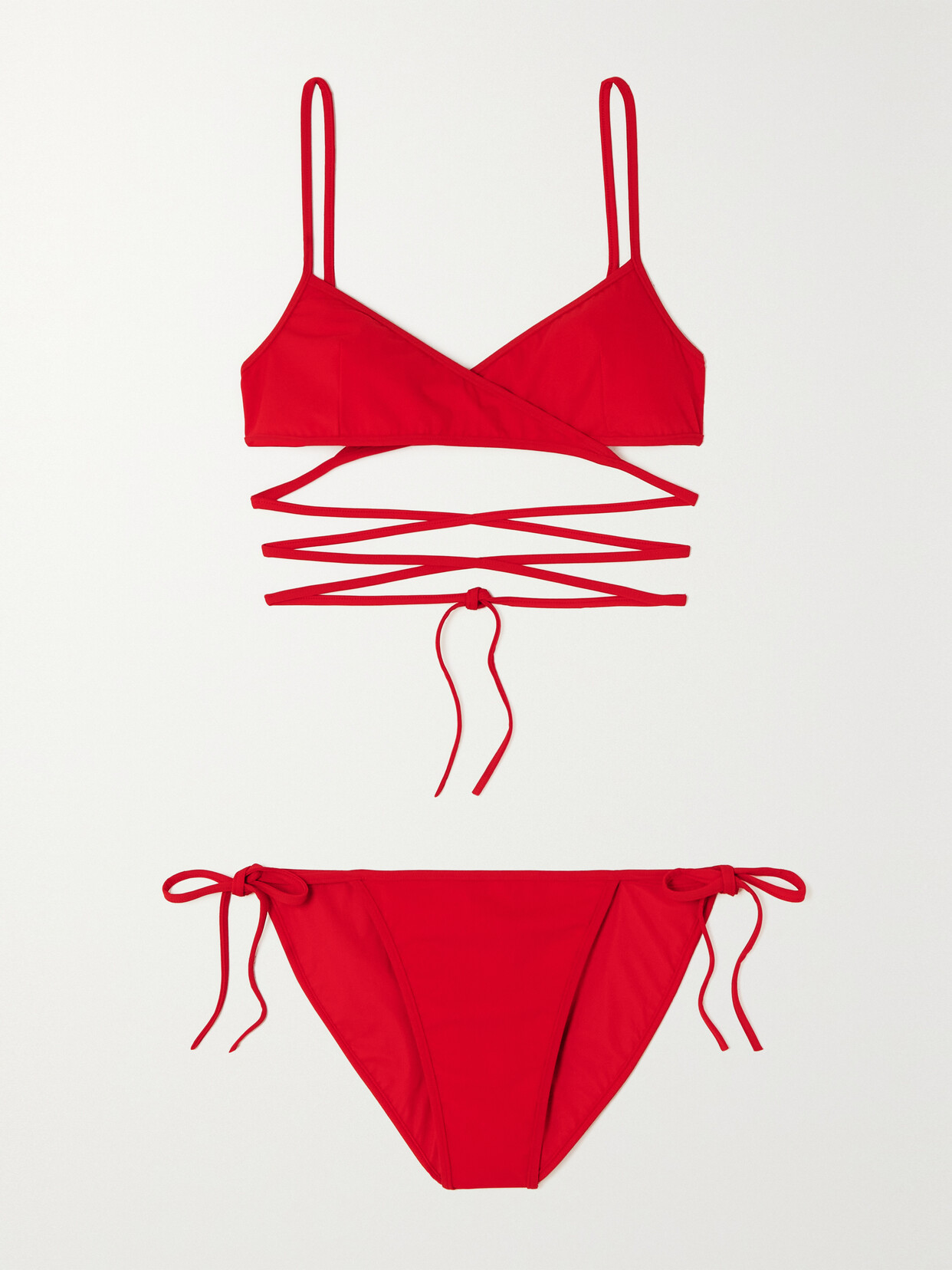 Shop Balenciaga Tie-detailed Stretch Bikini In Red