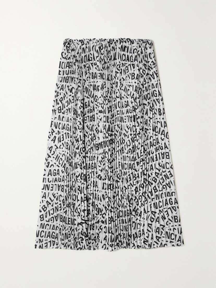 Balenciaga Pleated Printed Crepe De Chine Midi Skirt