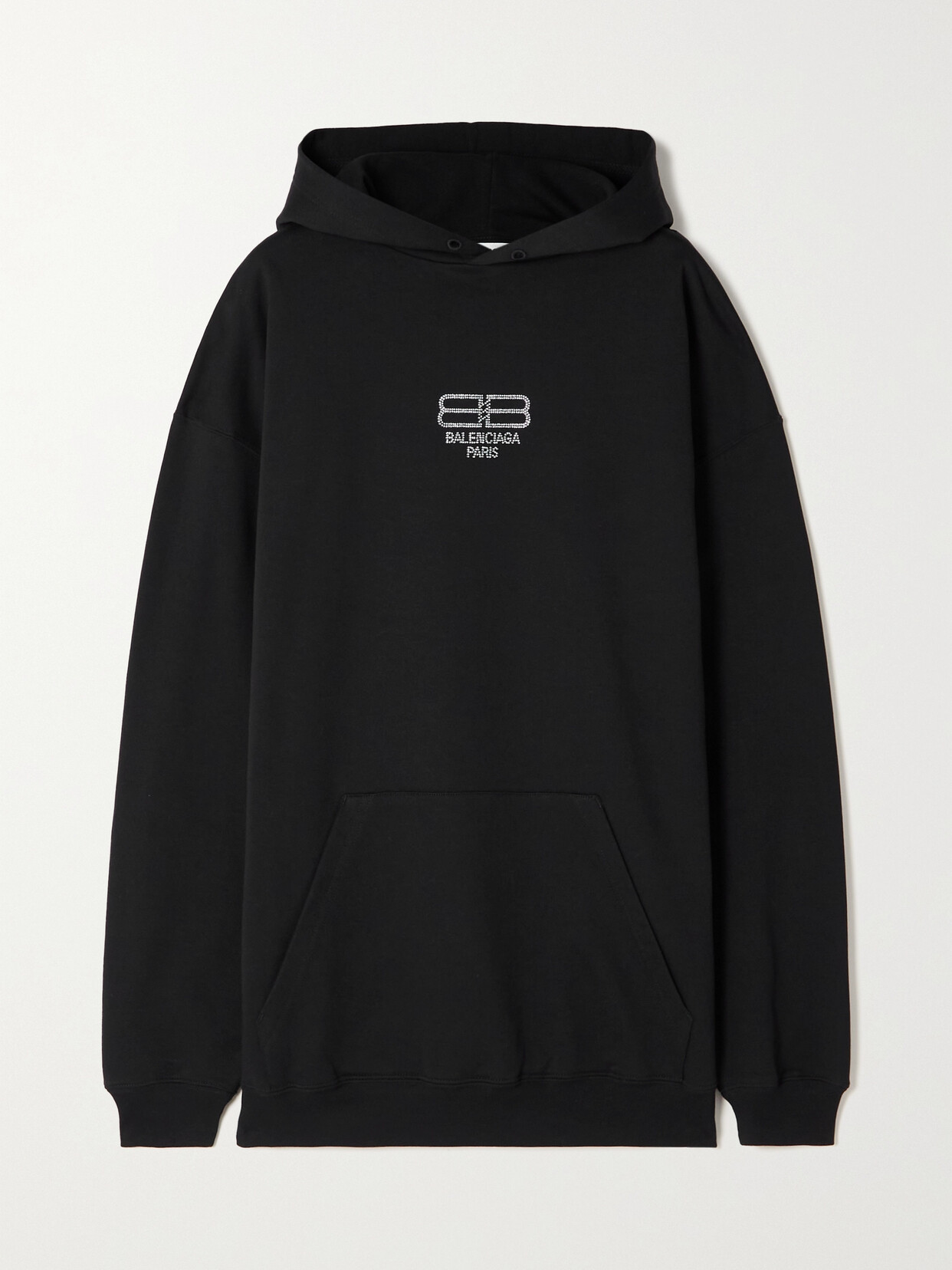 Balenciaga Crystal-embellished Cotton-jersey Hoodie In Black,silver