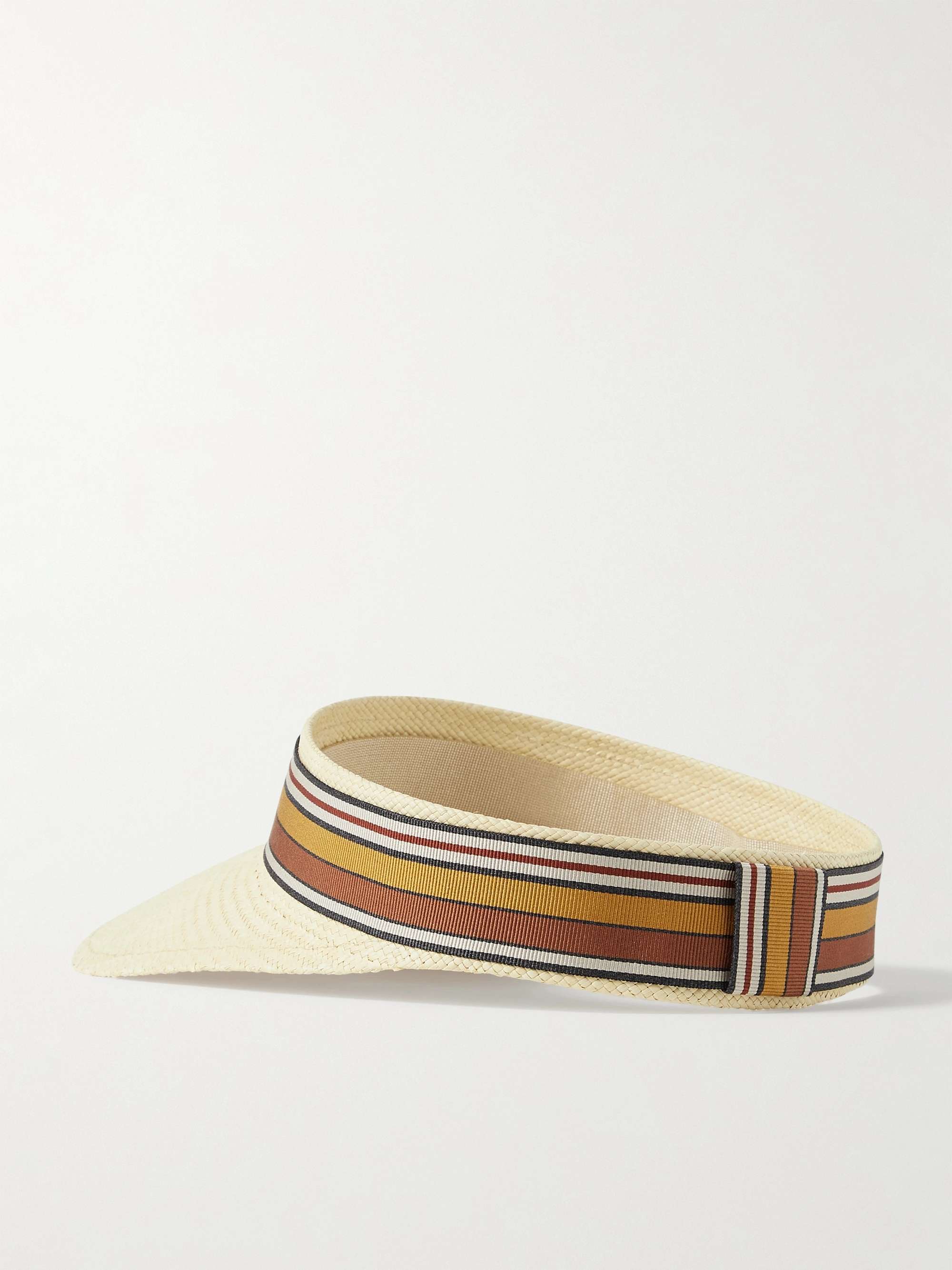 LORO PIANA The Suitcase striped grosgrain-trimmed straw visor