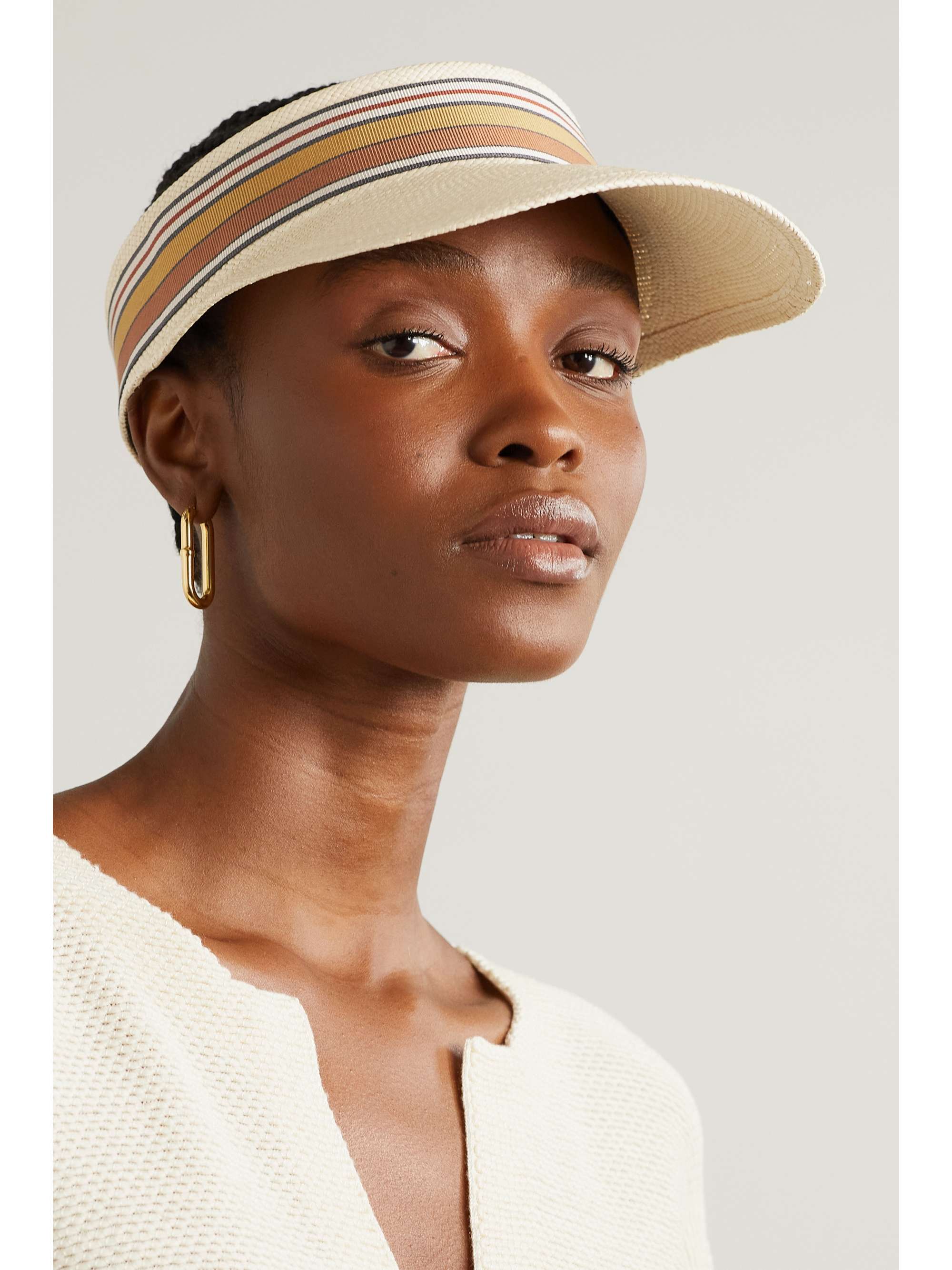 LORO PIANA The Suitcase striped grosgrain-trimmed straw visor