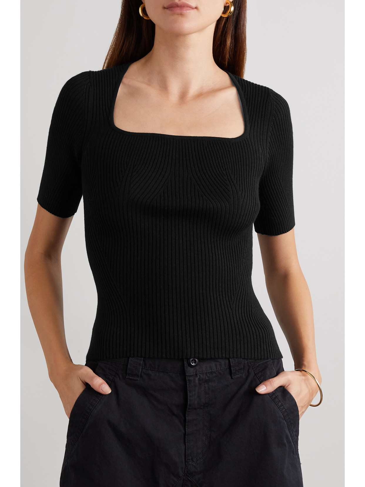 Ninety Percent - Leo Ribbed Tencel Lyocell-blend Top - Black