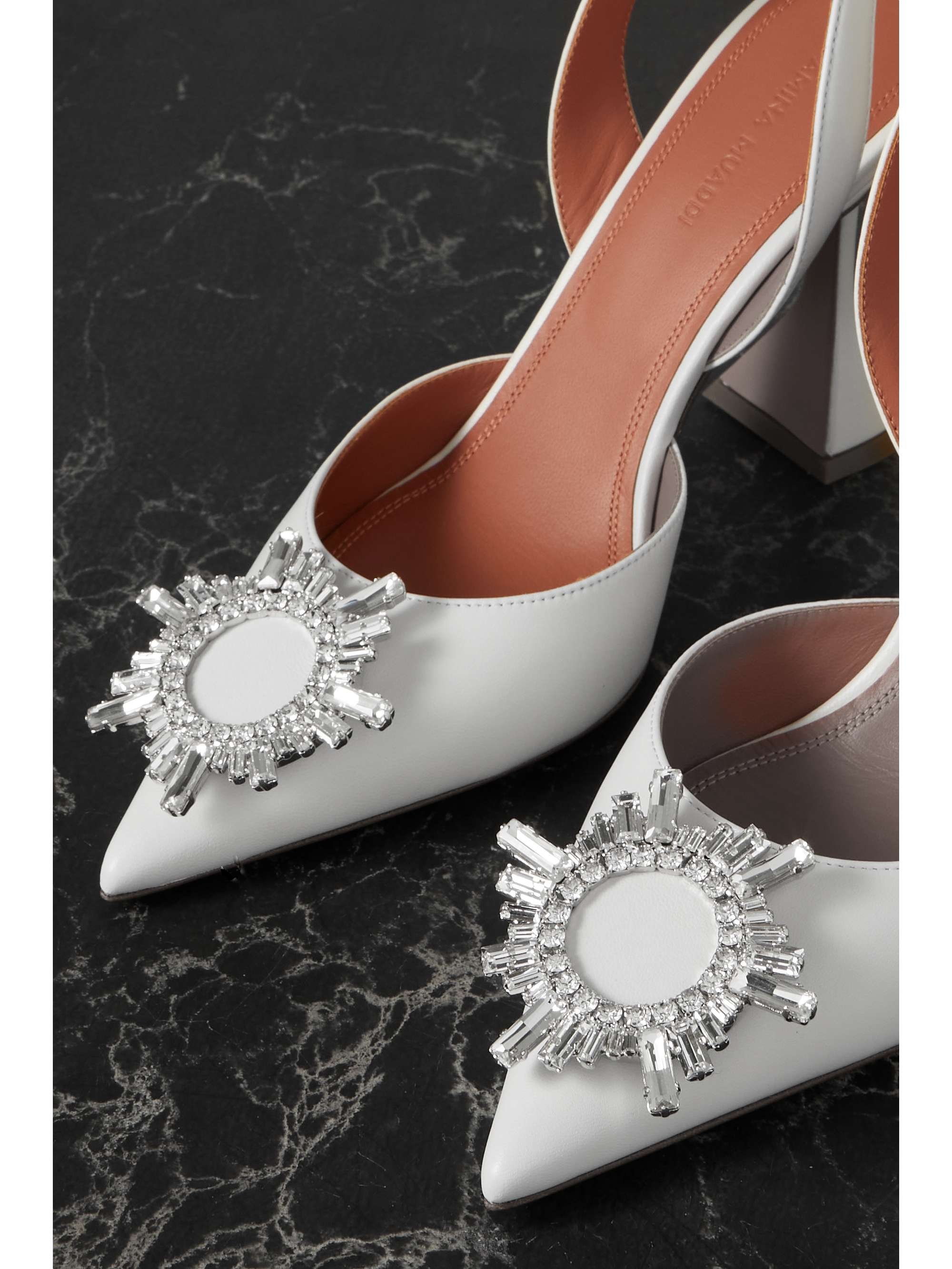 AMINA MUADDI Begum Swarovski crystal-embellished leather slingback pumps