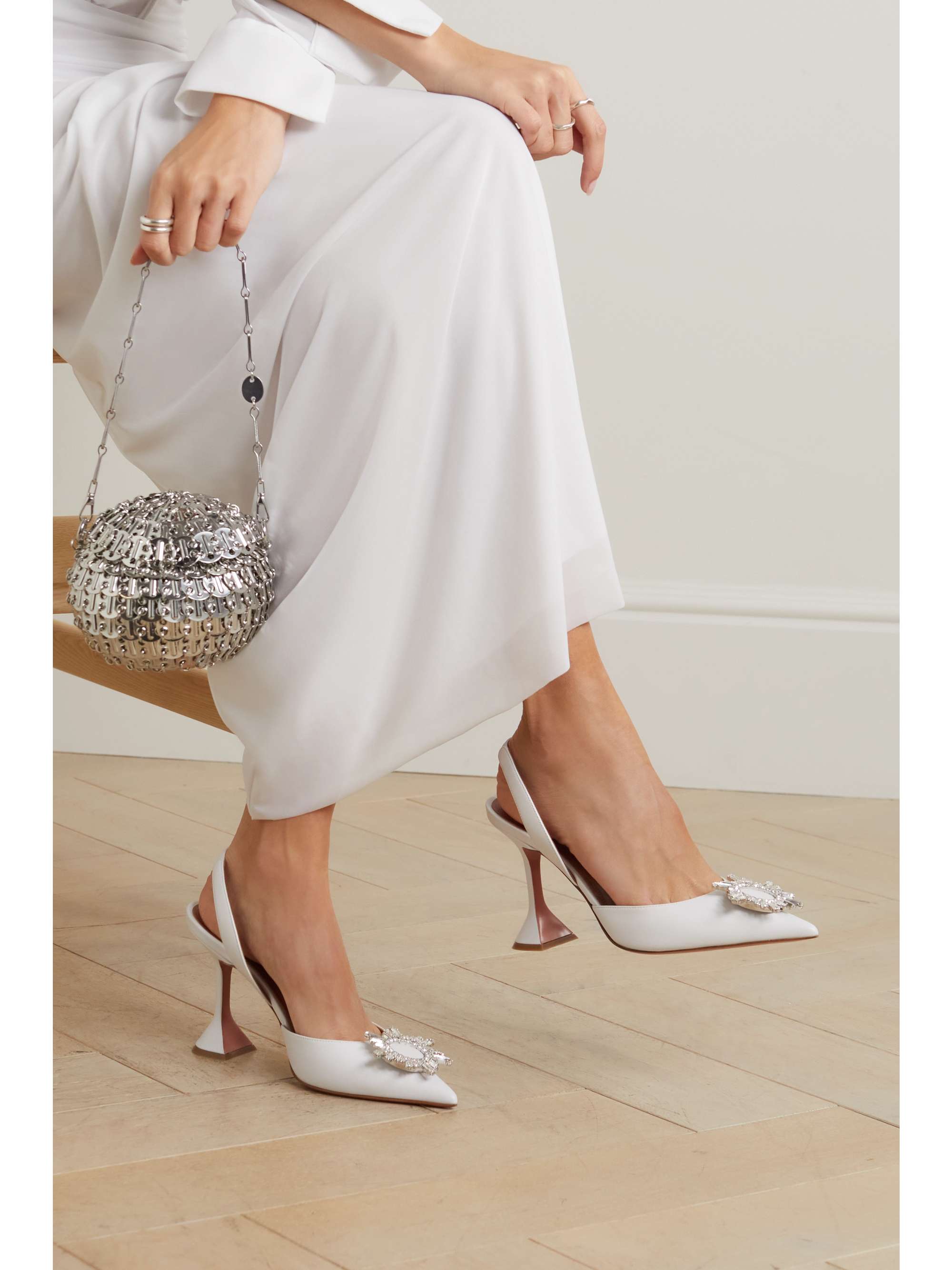 AMINA MUADDI Begum Swarovski crystal-embellished leather slingback pumps