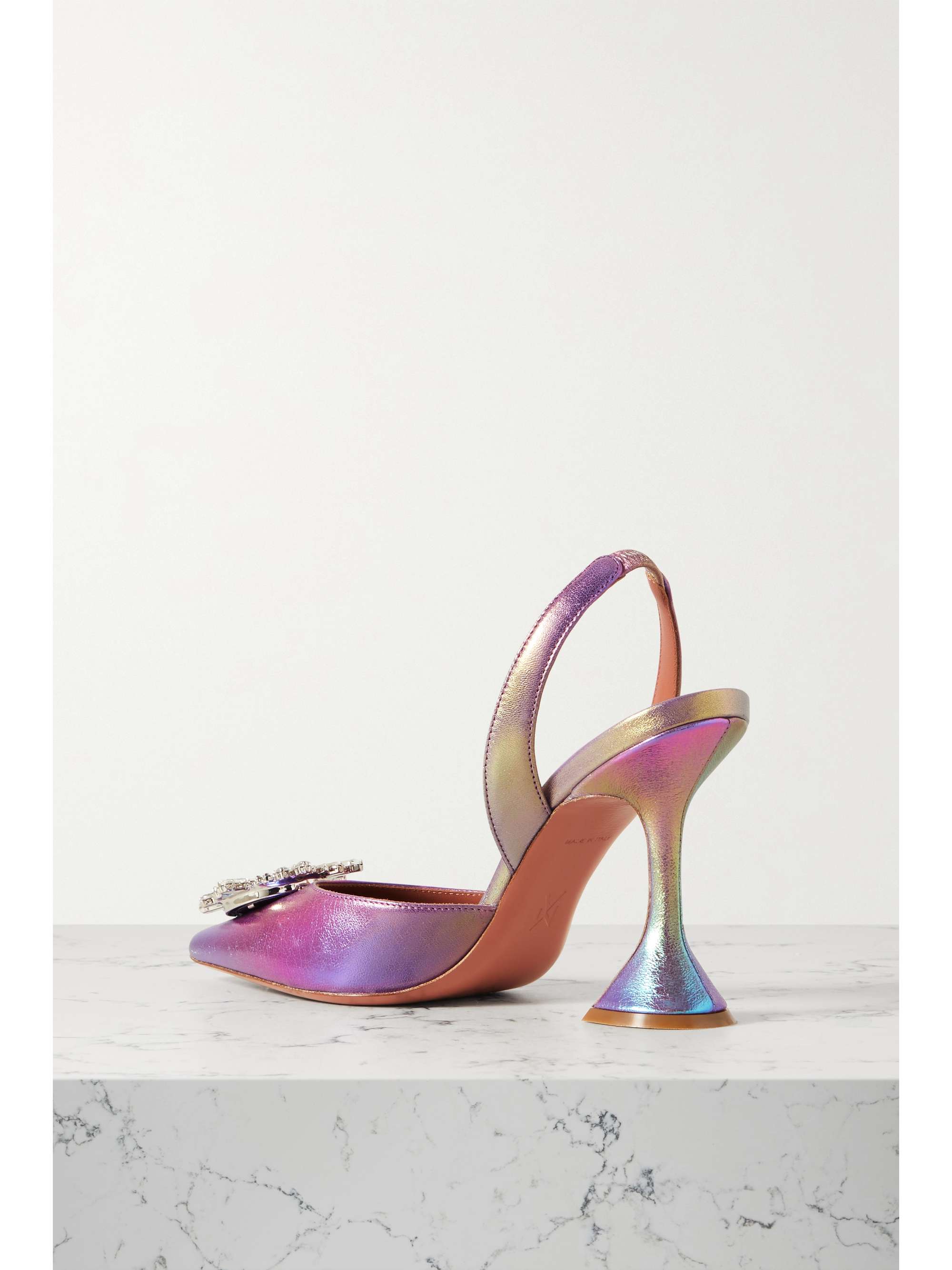 AMINA MUADDI Begum Swarovski crystal-embellished leather slingback pumps