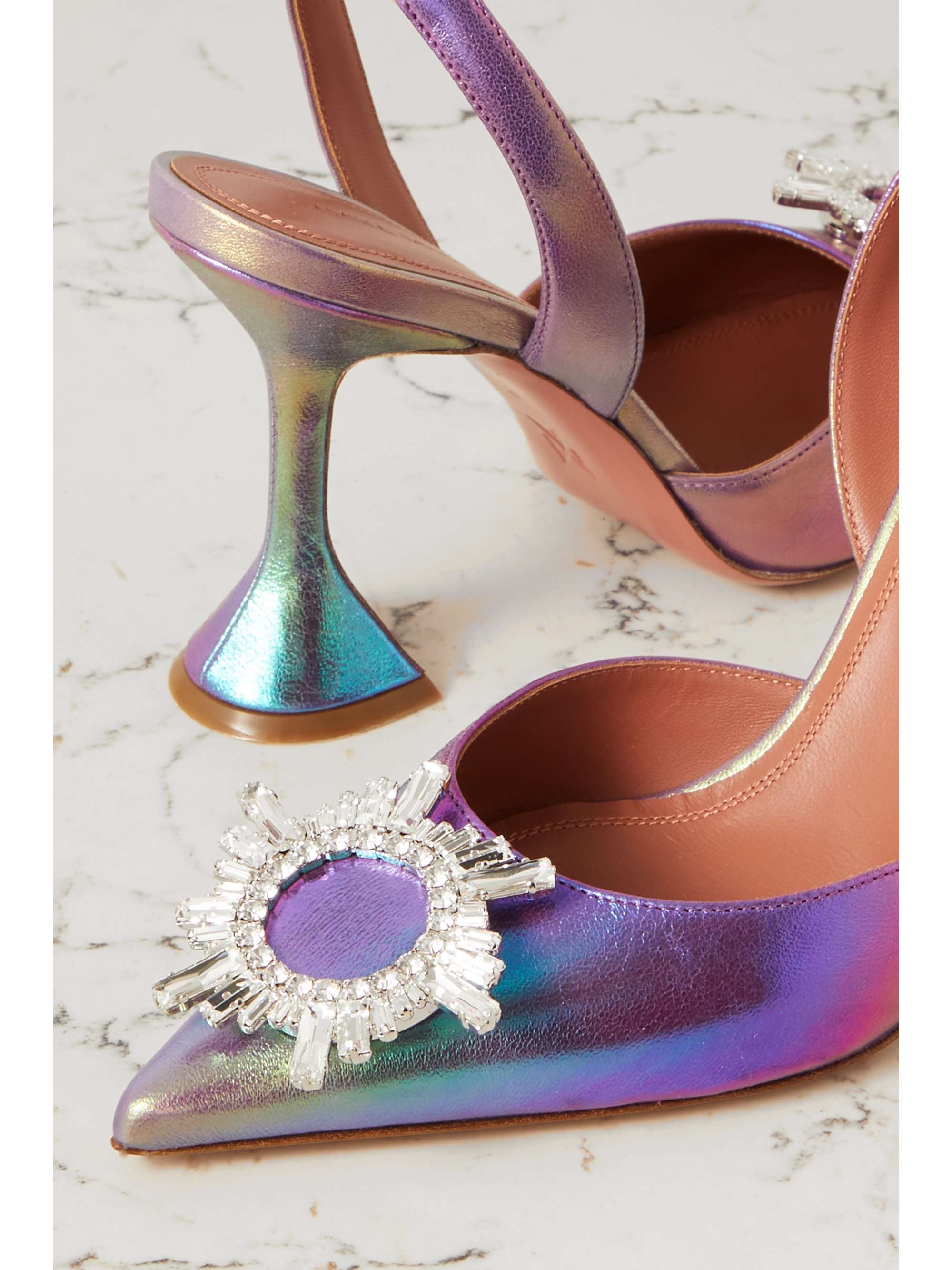AMINA MUADDI Begum Swarovski crystal-embellished leather slingback pumps