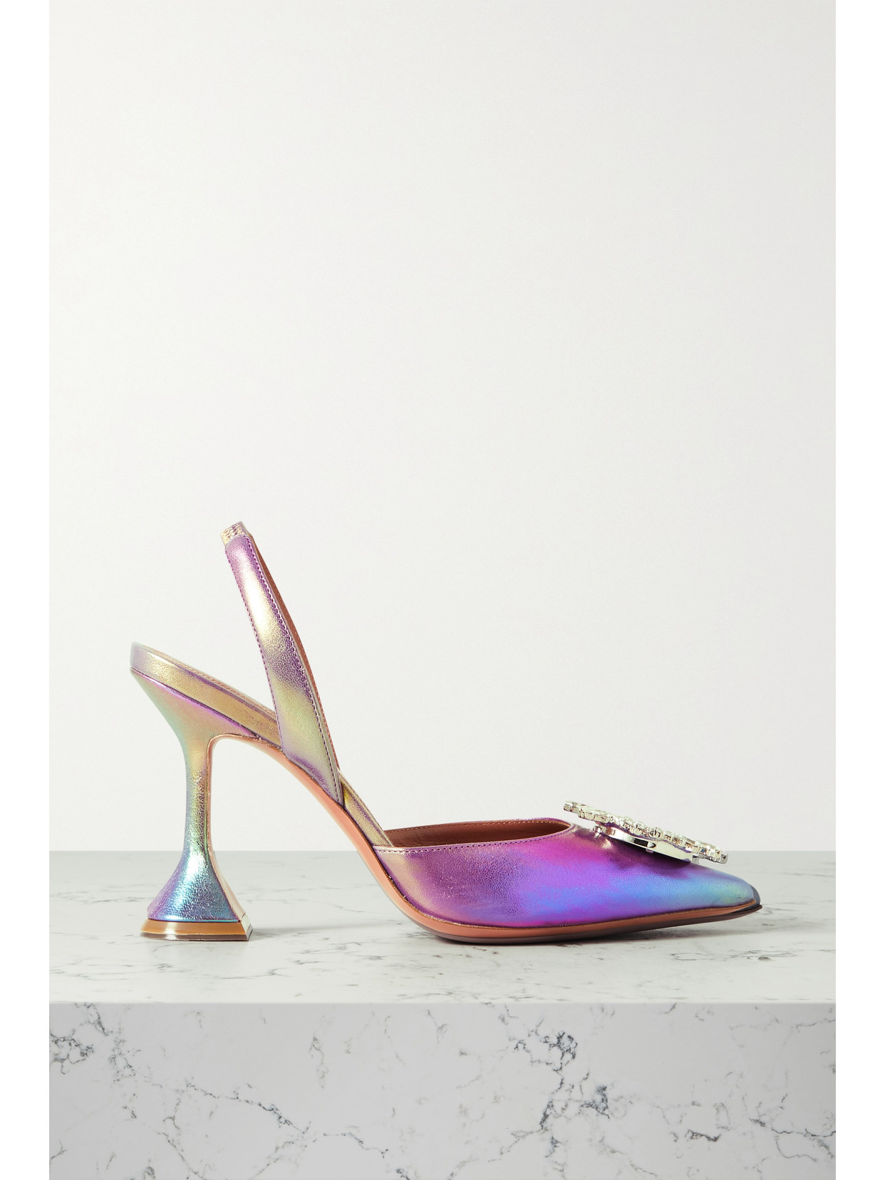 Shop Amina Muaddi Begum Swarovski Crystal-embellished Leather Slingback Pumps In Yellow